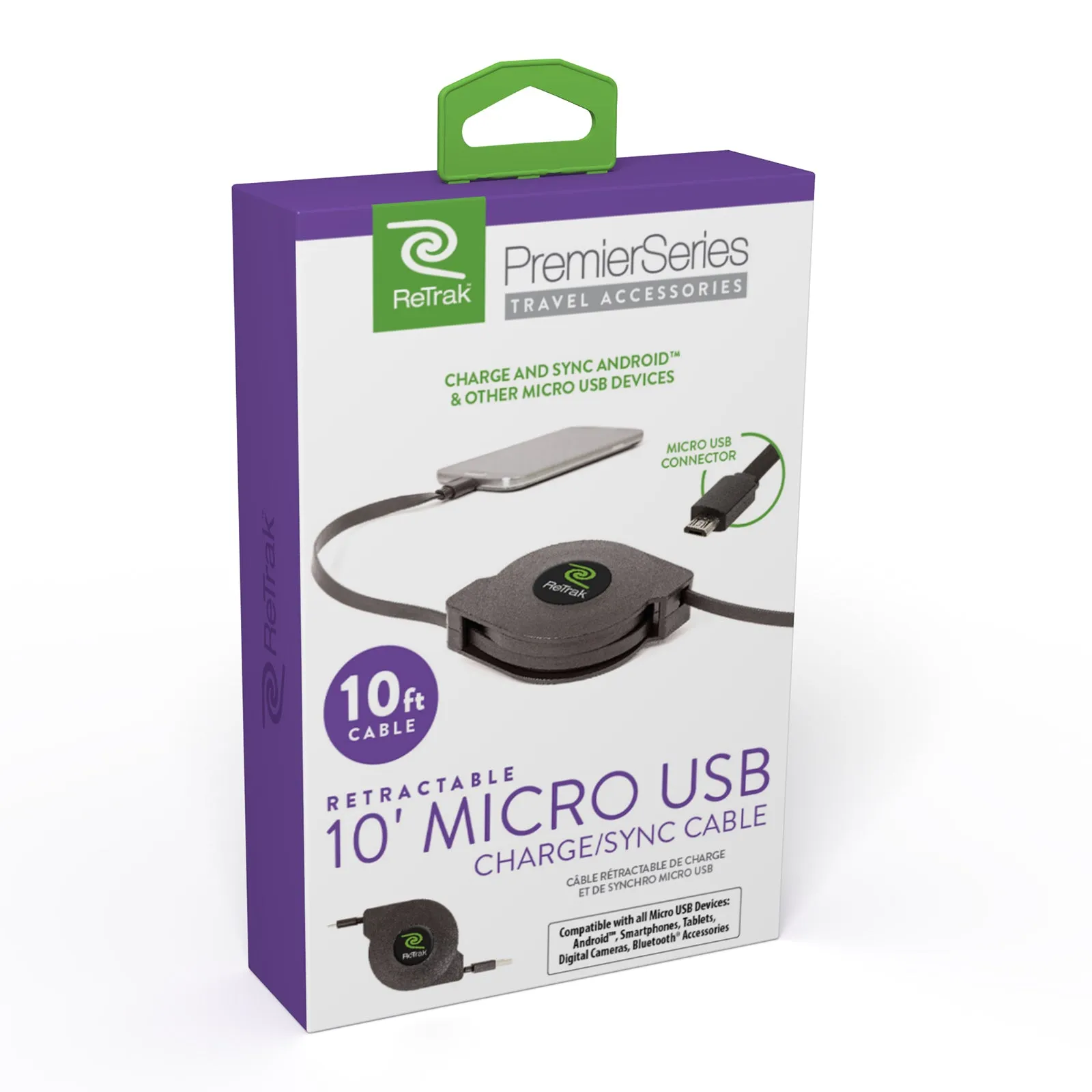 10 Ft Micro USB Cable | Premier Retractable Charge & Sync Micro USB Cable