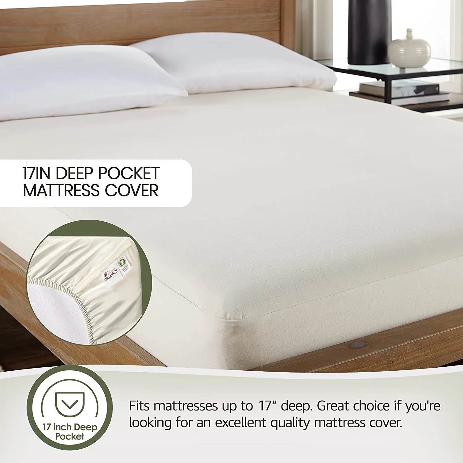 100% Waterproof Organic Cotton Mattress Protector - Mattresses Cover - GOTS & Fairtrade-Certified Organic - Breathable - Deep Pocket