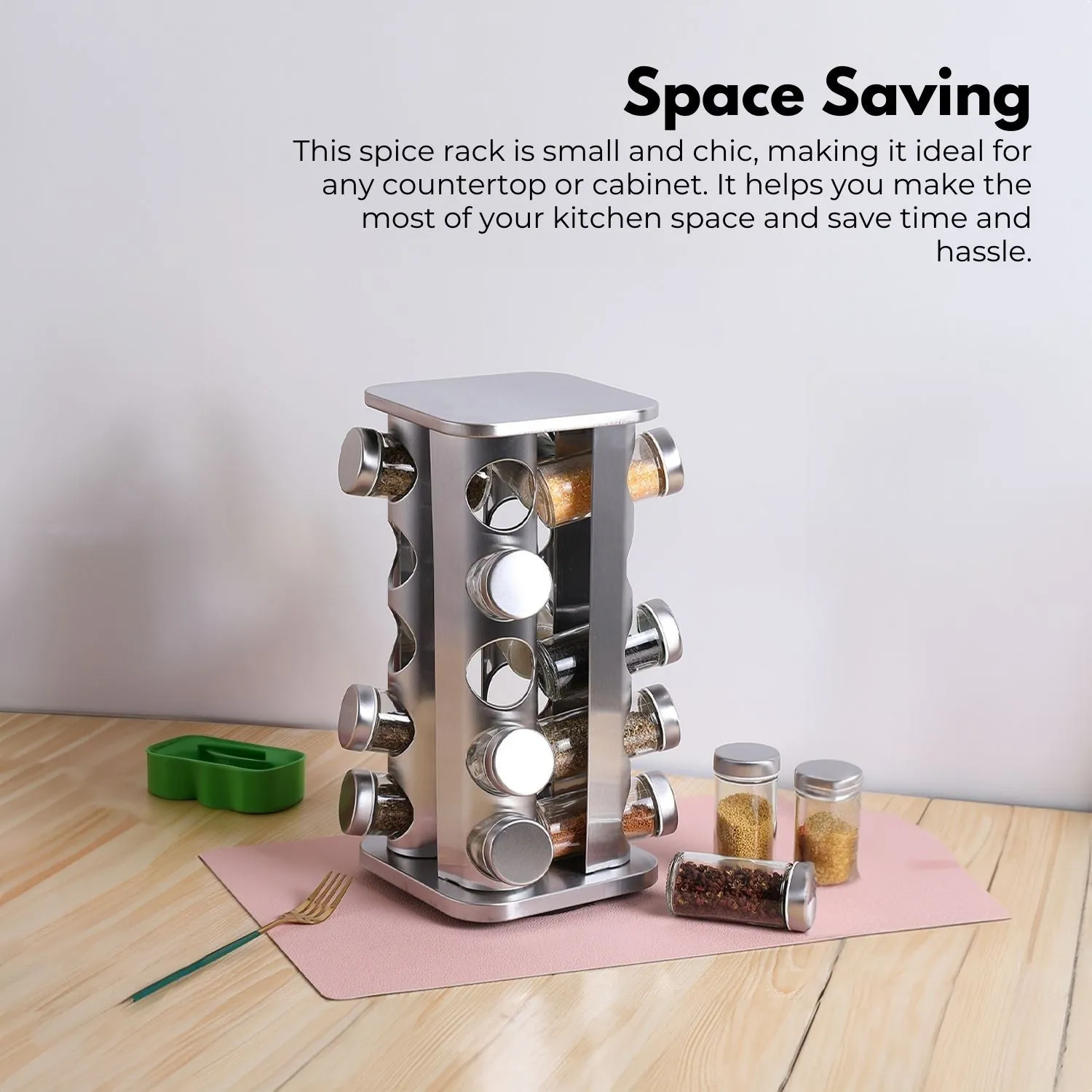 20-Jar Rotating Spice Rack with Labels and Funnel - Gominimo