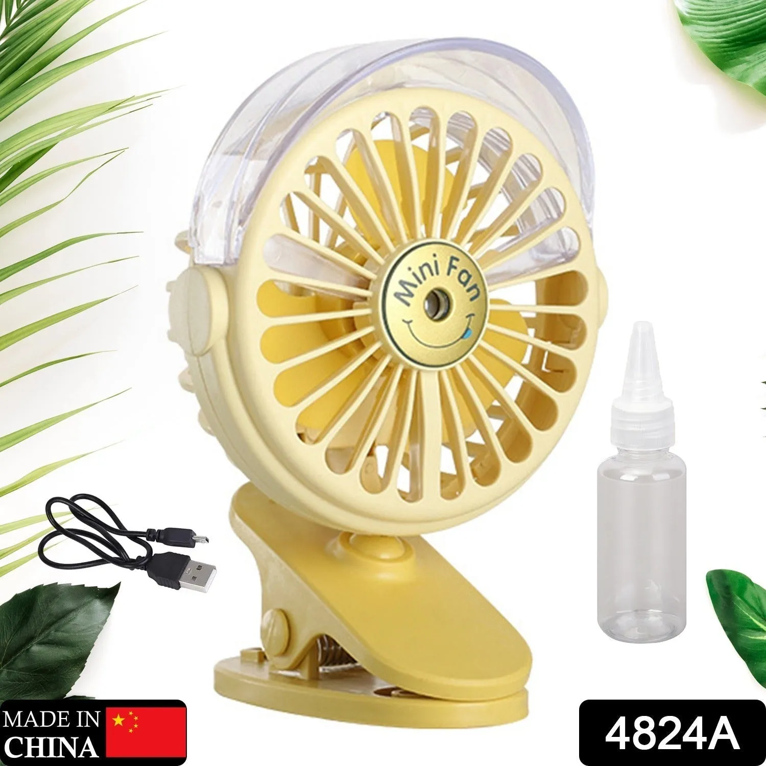 4824A Clip Desk Fan with Small Spray Bottle, Portable Wind Desktop Table Cooling Fan in Single Button, Adjustment Mini Personal Fan for Home Desktop Office Car Indoor Outdoor Travel (Battery Not Include)