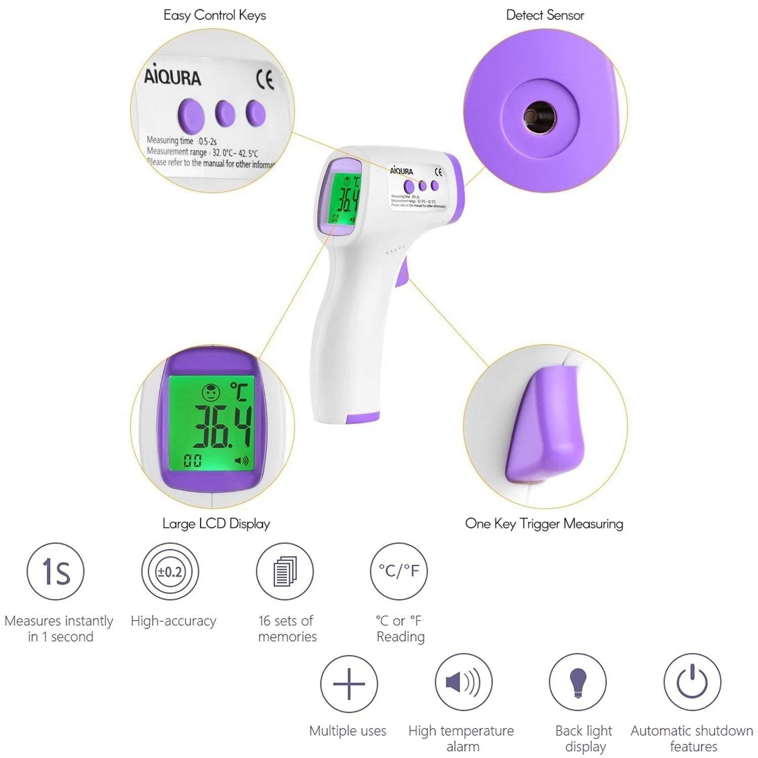 6069 Infrared Thermometer Non Contact IR Thermometer Forehead Temperature Gun