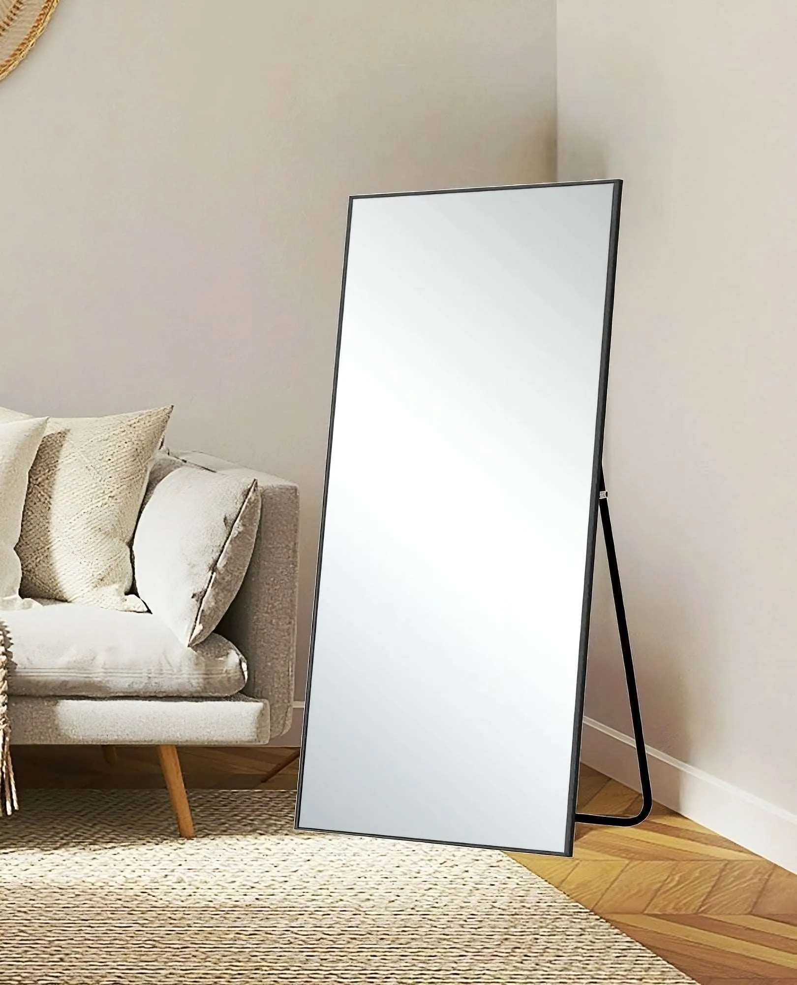 71" Black Metal Framed Leaning Full Length Mirror