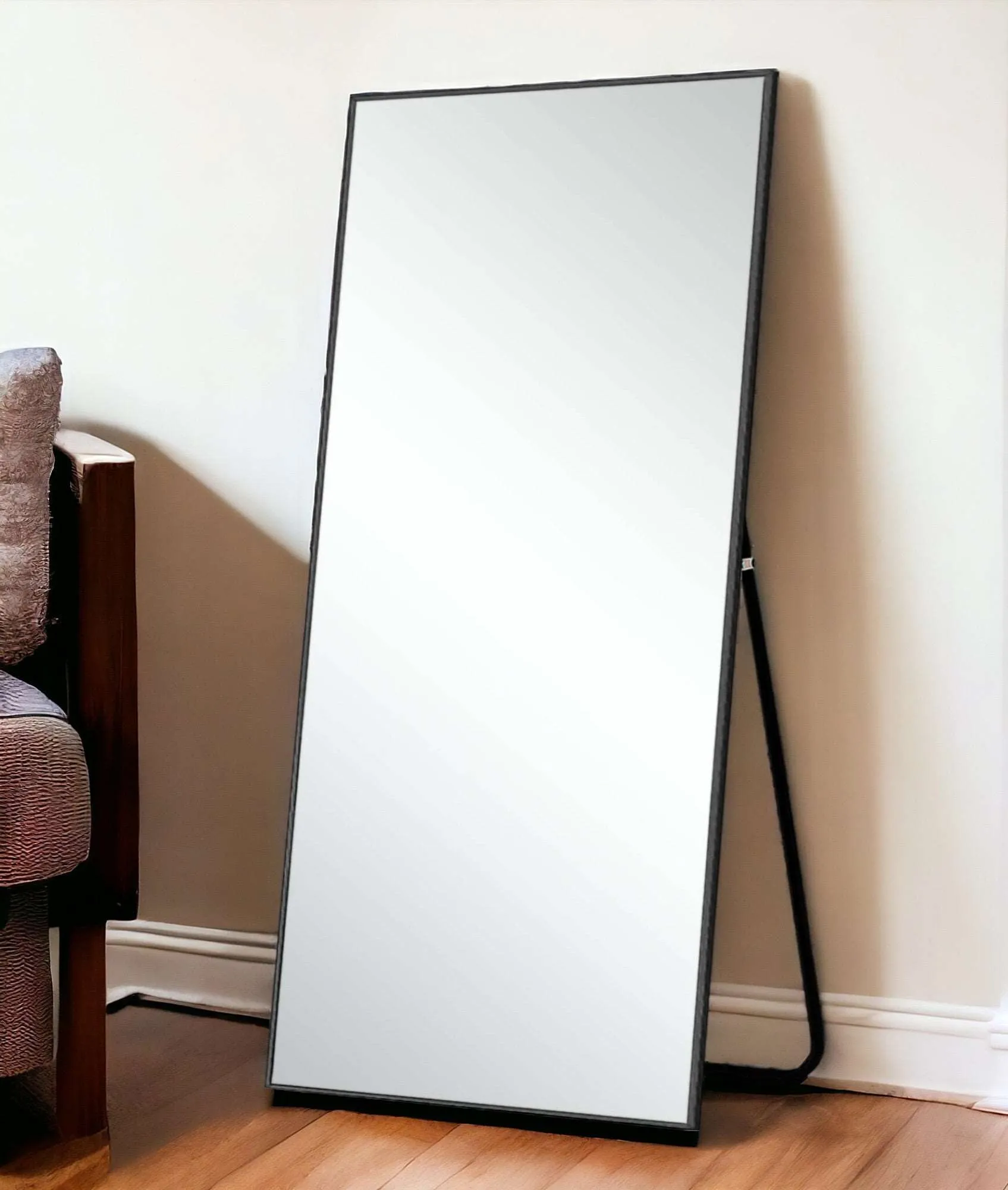 71" Black Metal Framed Leaning Full Length Mirror