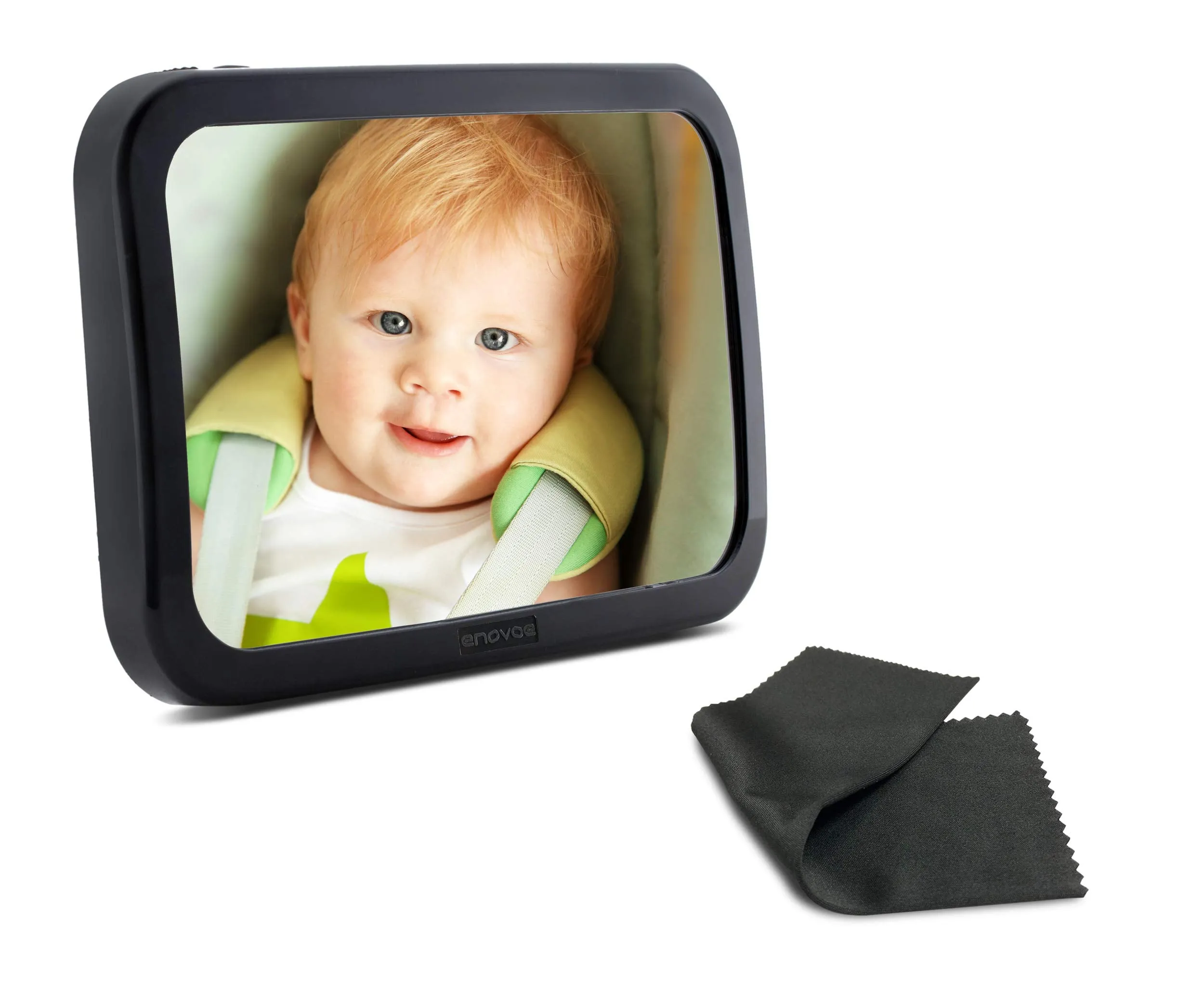 Baby Car Mirror With Cleaning Cloth - Wide, Convex Back Seat Baby Mirror For Car