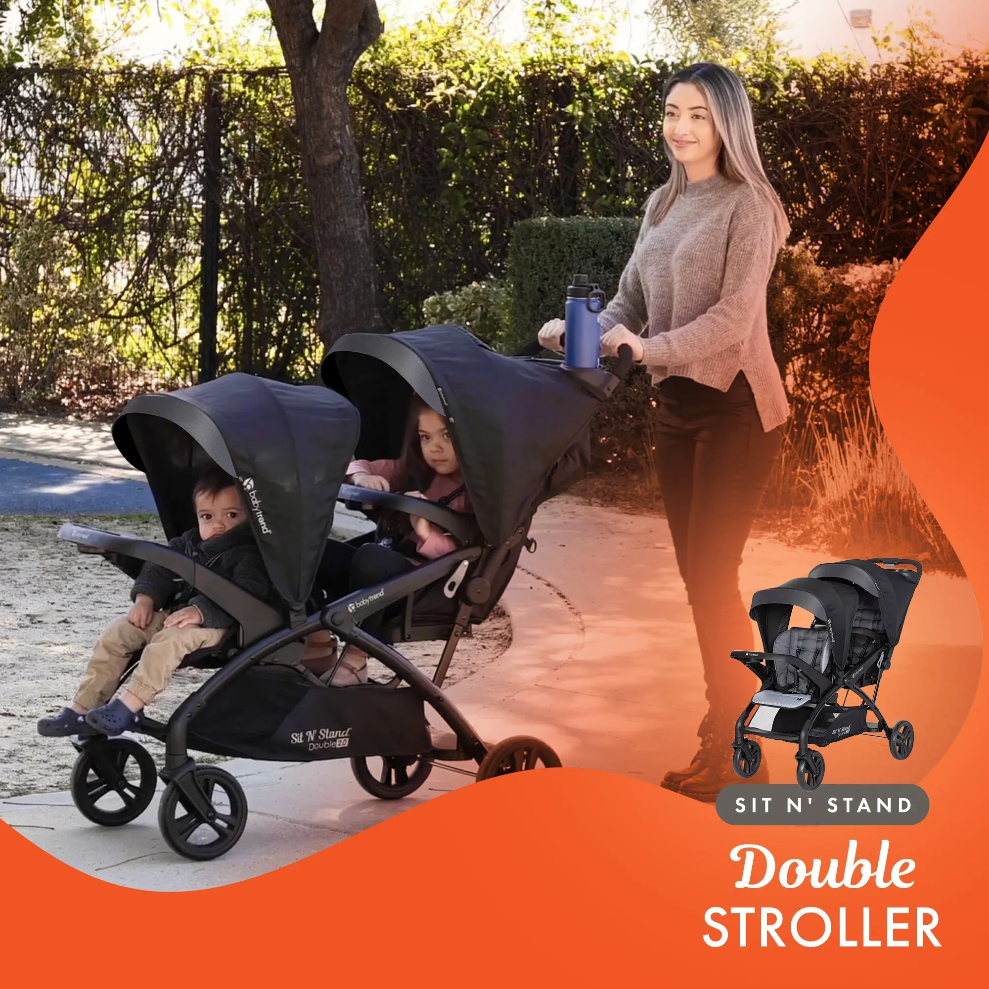 Baby Trend Sit N' Stand Double Stroller with EZ-Lift Car Seat (2 Pack), Stormy