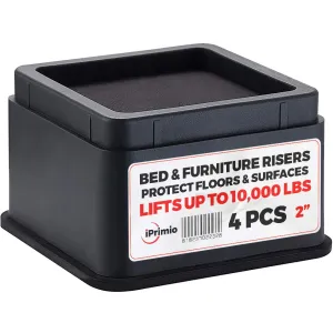 Bed Risers 2 Inch Lift - Square, Heavy Duty, 4 Pack, Up To 10000lbs - Bed