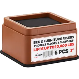 Bed Risers - Square, 2 Inch Lift, Heavy Duty, 6 Pack, Up To 10000lbs - Bed