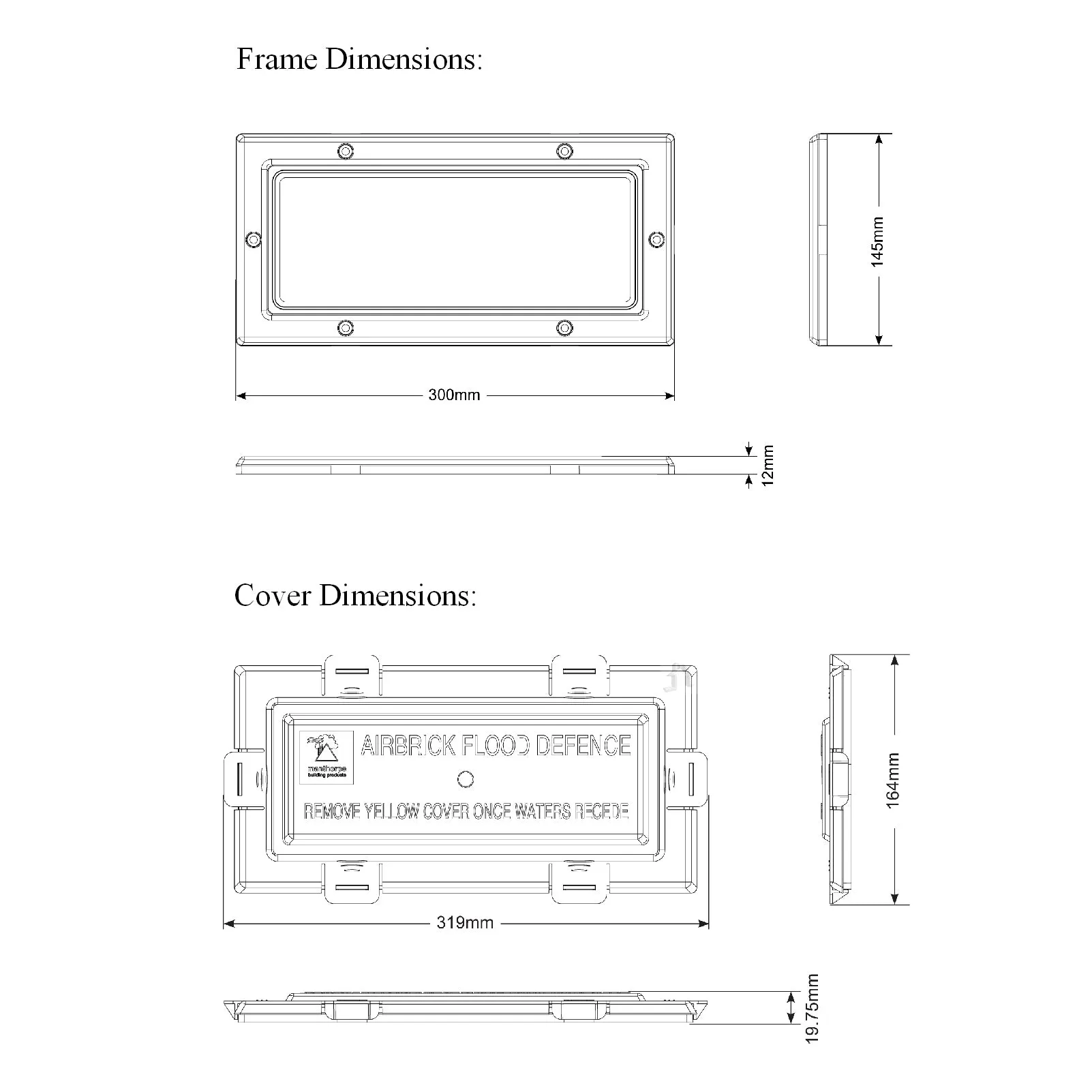 Blue / Black Framed Flood Water Defence Protection Airbrick Cover