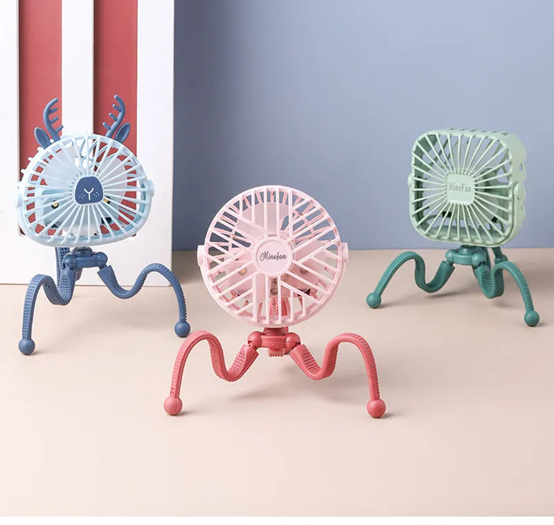 Cute Animal Shape USB Rechargeable Portable Stroller Fan