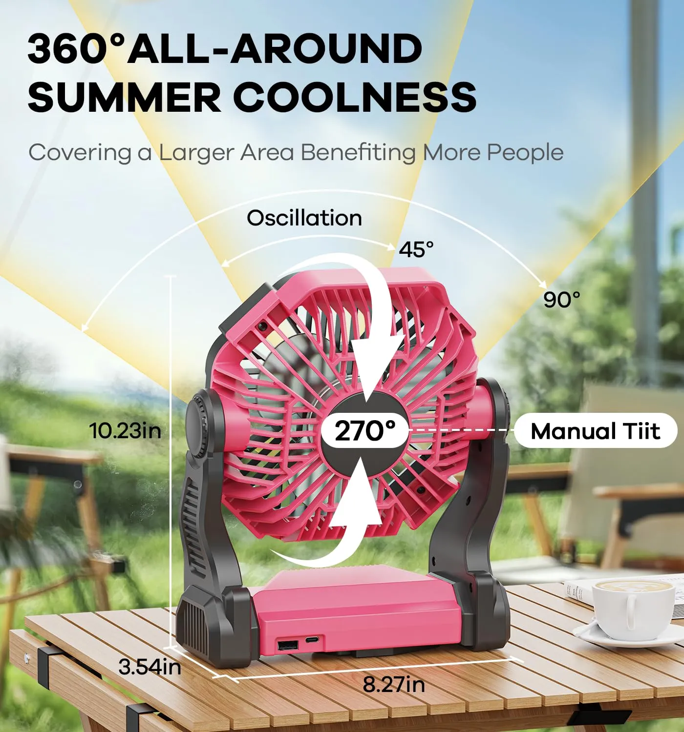 DOWILLDO Camping Fan with LED Lantern, 10400mah Portable Battery Operated Outdoor Fan, Personal Rechargeable Fan for Travel, Hiking, Fishing, Picnic (Pink)