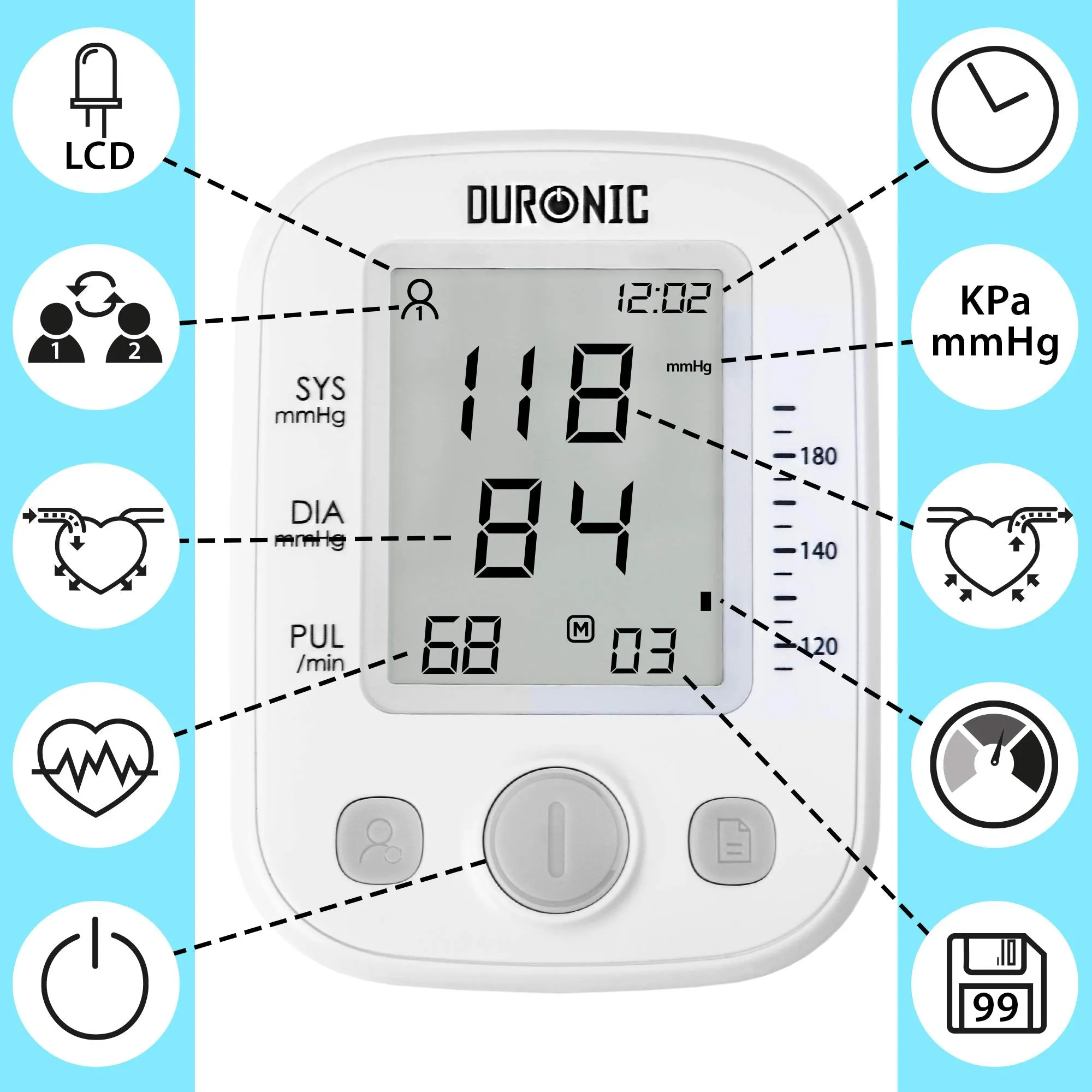 Duronic Blood Pressure Monitor BPM200 CE Approved and Medically Certified Automatic Upper Arm Monitor 2 user 99 Record Memory for Accurate Home use