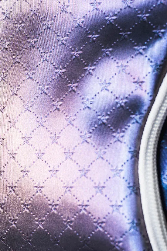 Embossed in Purple Rebel Baby Dream Bag with White Zipper