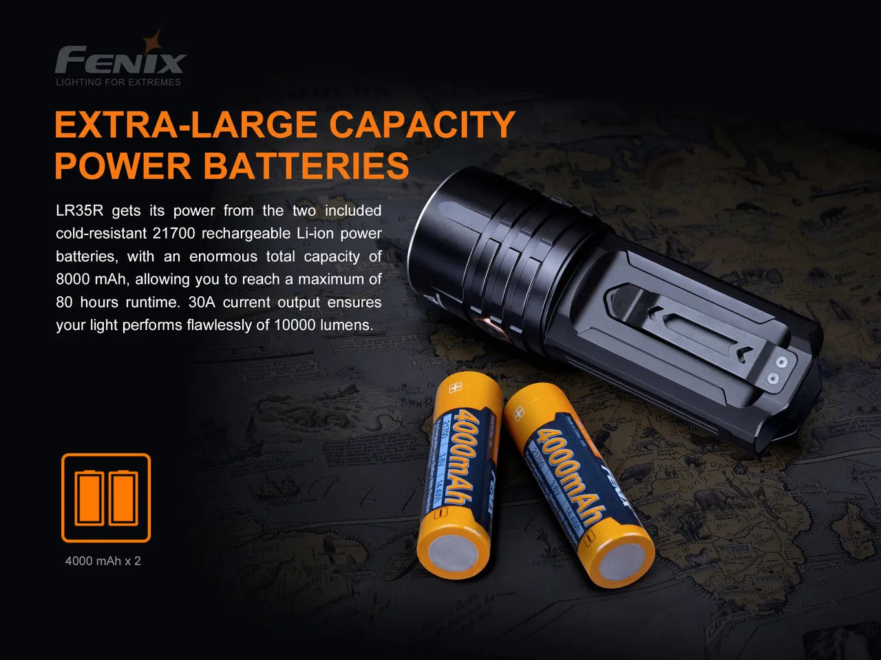 Fenix LR35R 10,000 Lumen Type-C Rechargeable Flashlight 2 * 21700 Batteries Luminus SST40 LED