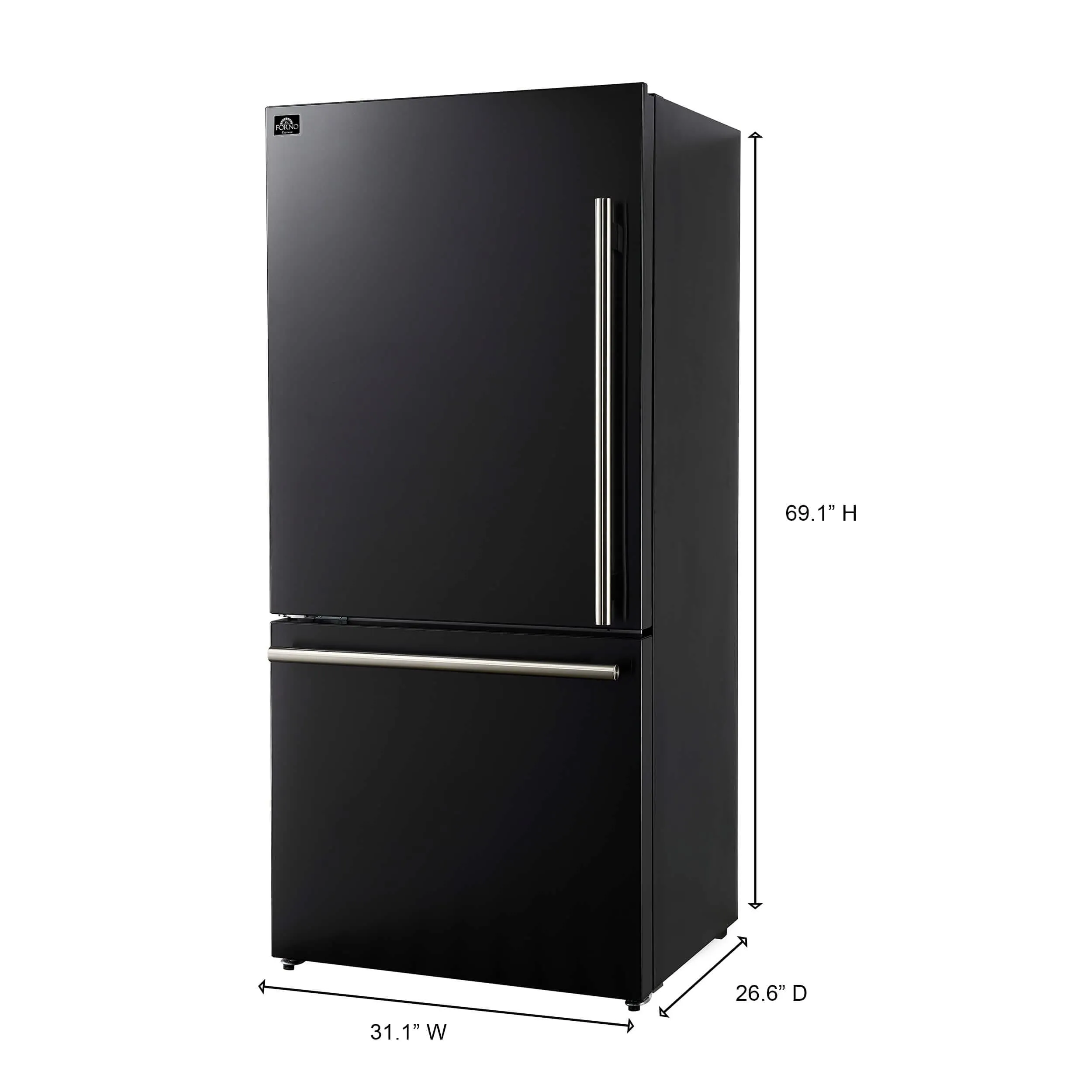 Forno Milano Espresso 31" Black 17.2 Cu.Ft W/ Ice Maker Bottom Freezer Refrigerator FFFFD1786-31BLK