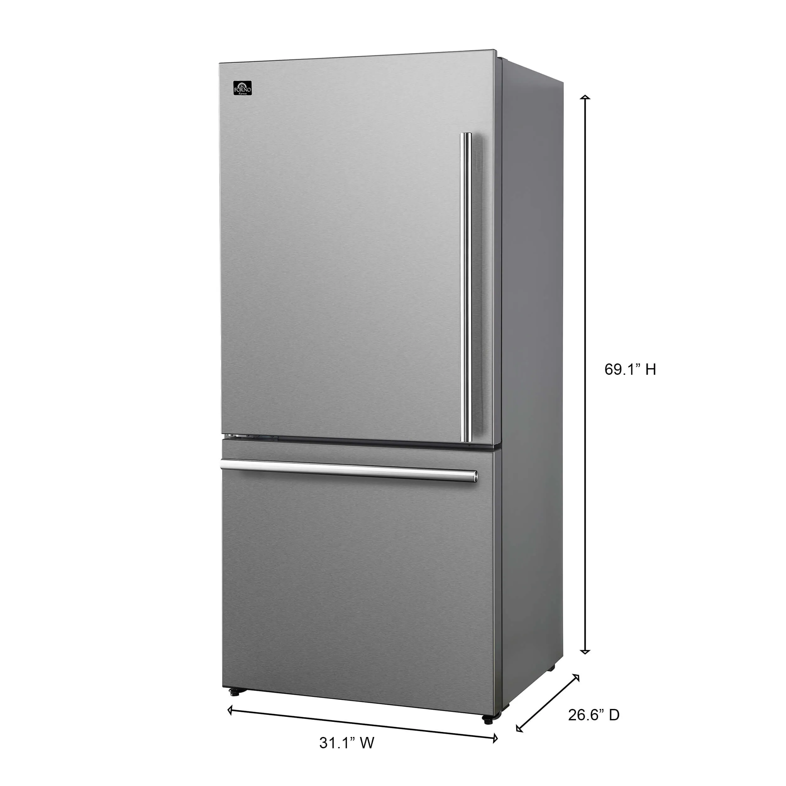 Forno Milano Espresso 31" Stainless 17.2 Cu.Ft W/ Ice Maker Bottom Freezer Refrigerator FFFFD1786-31S