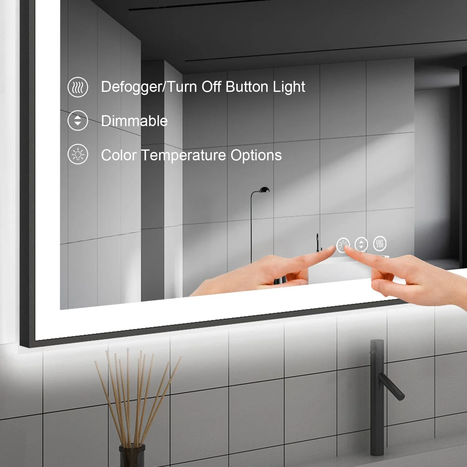 GIVING TREE 28"/32"/36"/40" LED Bathroom Mirror with Black Frame, Anti-Fog, Shatter-Proof, Memory, 3 Colors