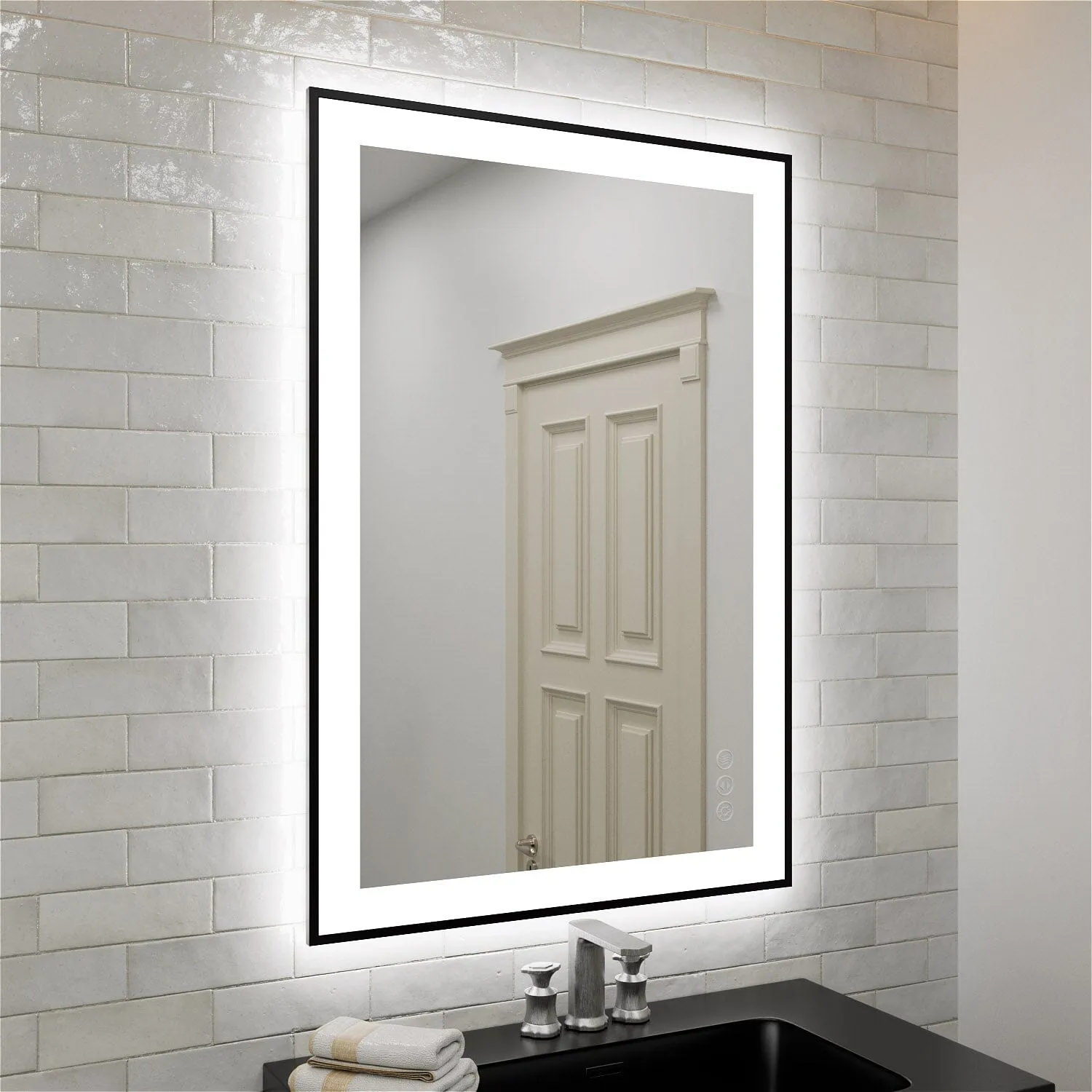 GIVING TREE 28"/32"/36"/40" LED Bathroom Mirror with Black Frame, Anti-Fog, Shatter-Proof, Memory, 3 Colors