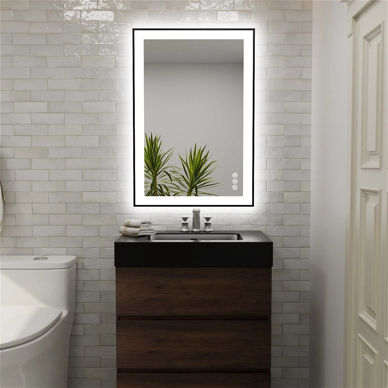 GIVING TREE 28"/32"/36"/40" LED Bathroom Mirror with Black Frame, Anti-Fog, Shatter-Proof, Memory, 3 Colors