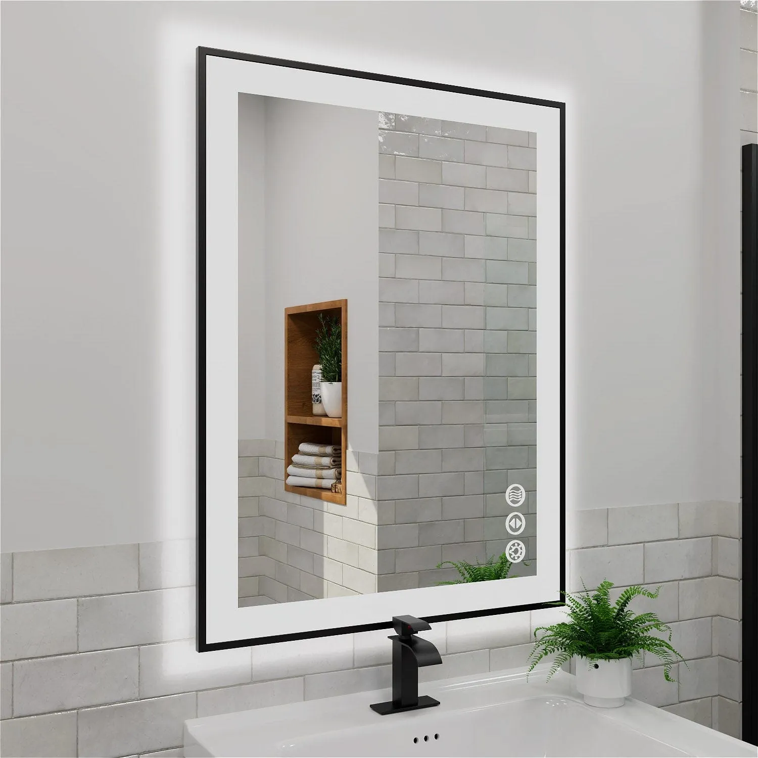 GIVING TREE 28"/32"/36"/40" LED Bathroom Mirror with Black Frame, Anti-Fog, Shatter-Proof, Memory, 3 Colors