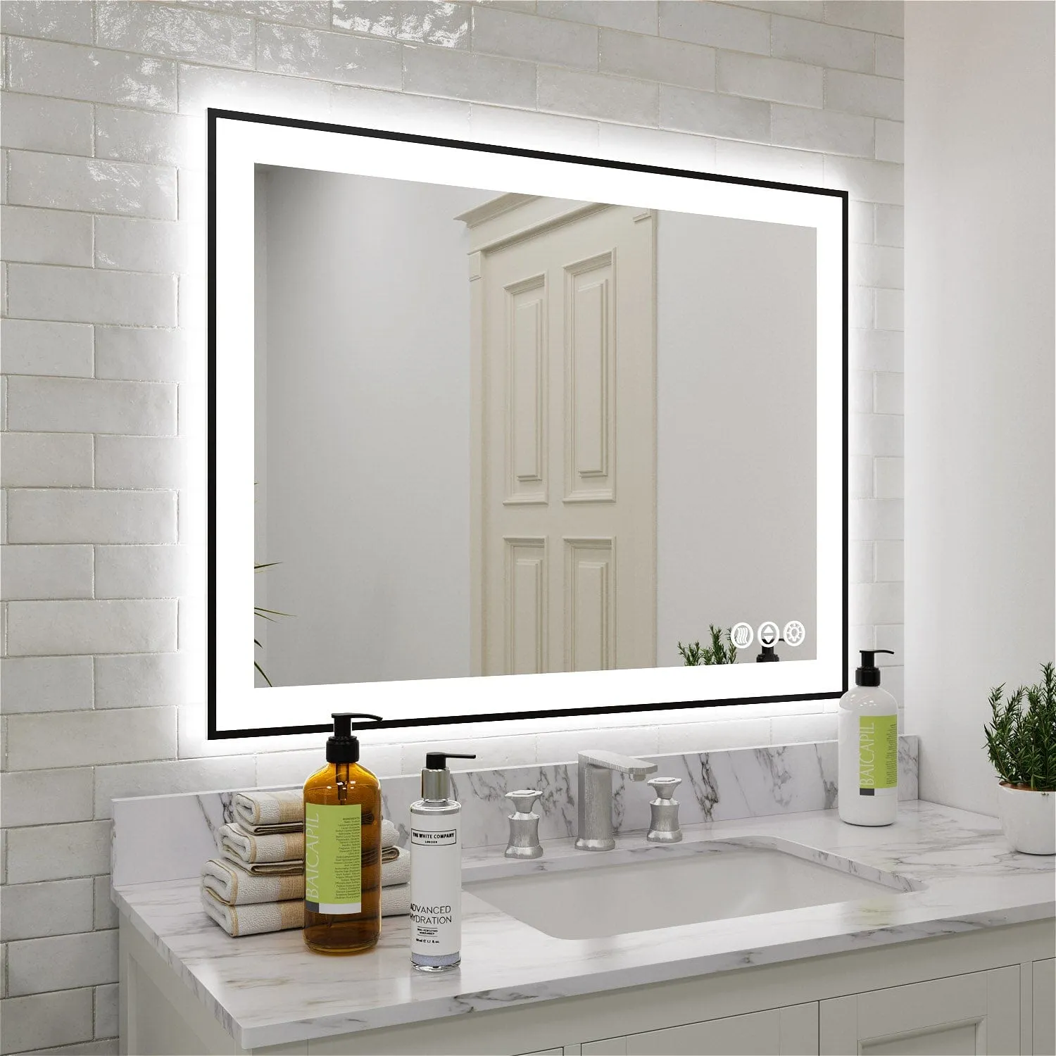 GIVING TREE 28"/32"/36"/40" LED Bathroom Mirror with Black Frame, Anti-Fog, Shatter-Proof, Memory, 3 Colors