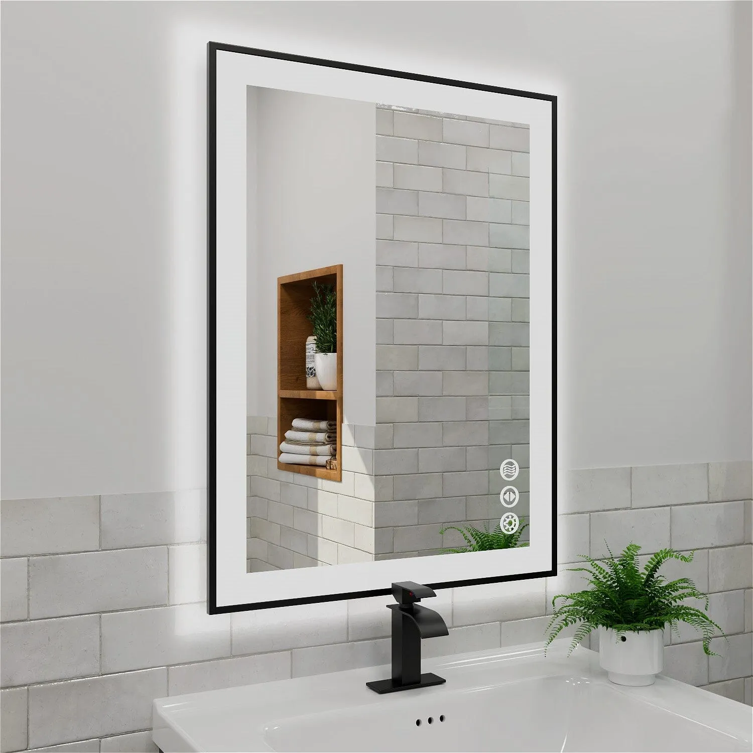 GIVING TREE 28"/32"/36"/40" LED Bathroom Mirror with Black Frame, Anti-Fog, Shatter-Proof, Memory, 3 Colors