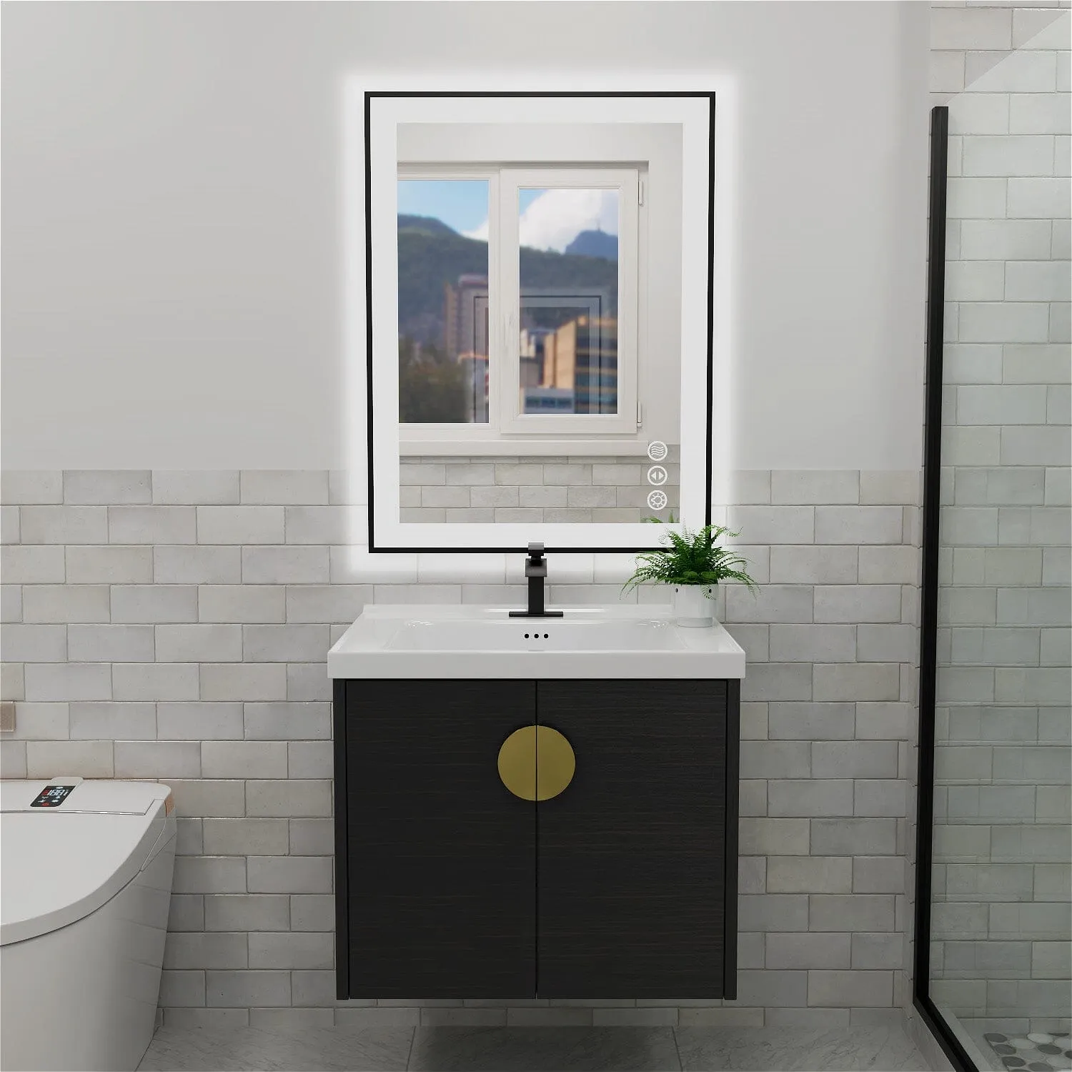 GIVING TREE 28"/32"/36"/40" LED Bathroom Mirror with Black Frame, Anti-Fog, Shatter-Proof, Memory, 3 Colors