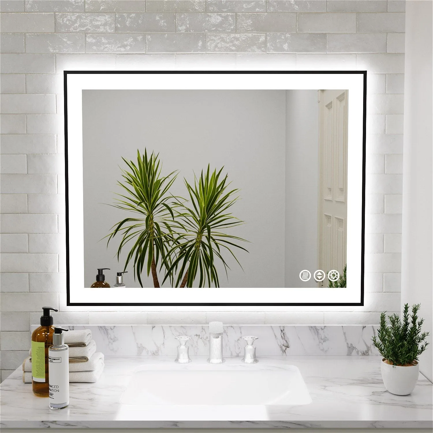 GIVING TREE 28"/32"/36"/40" LED Bathroom Mirror with Black Frame, Anti-Fog, Shatter-Proof, Memory, 3 Colors