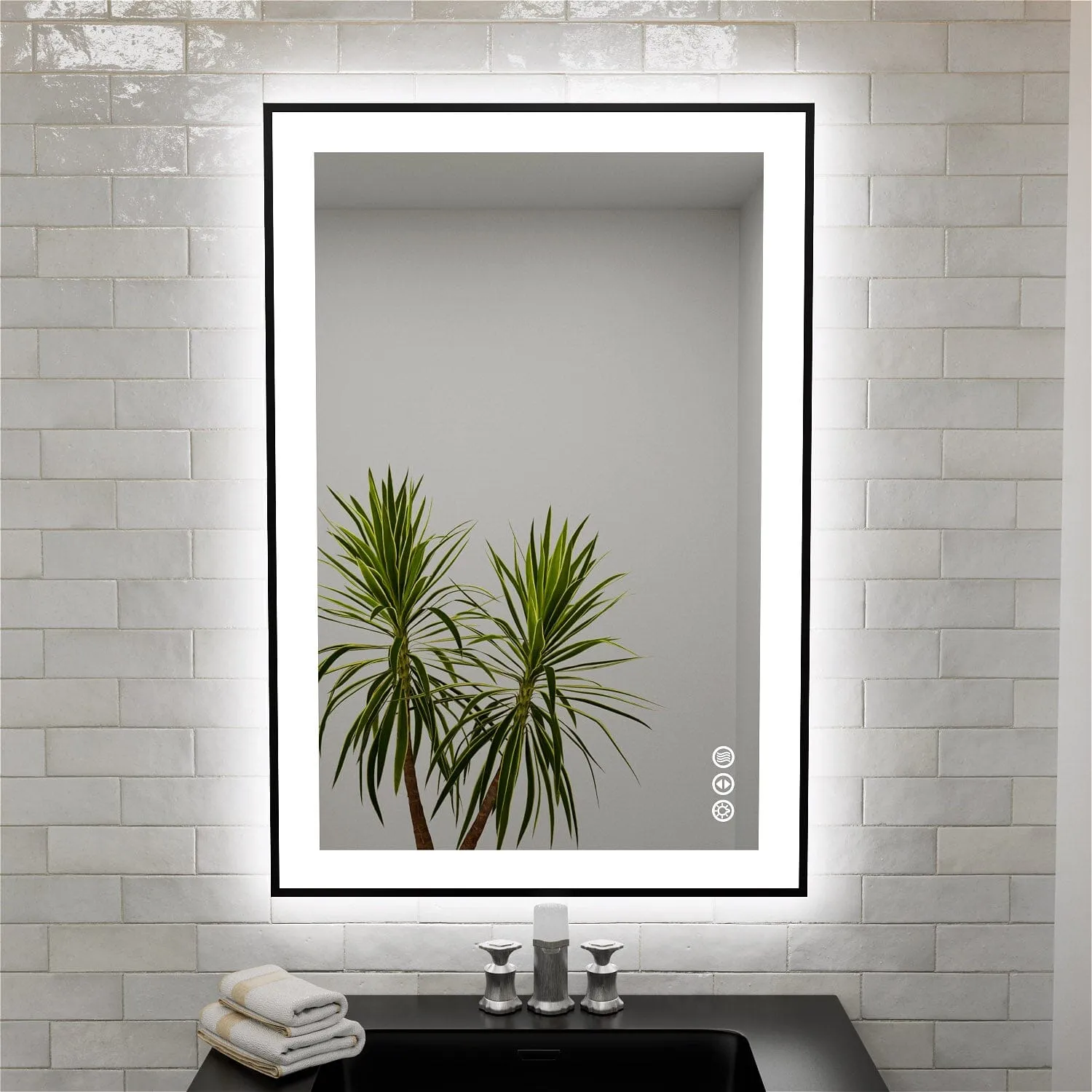 GIVING TREE 28"/32"/36"/40" LED Bathroom Mirror with Black Frame, Anti-Fog, Shatter-Proof, Memory, 3 Colors