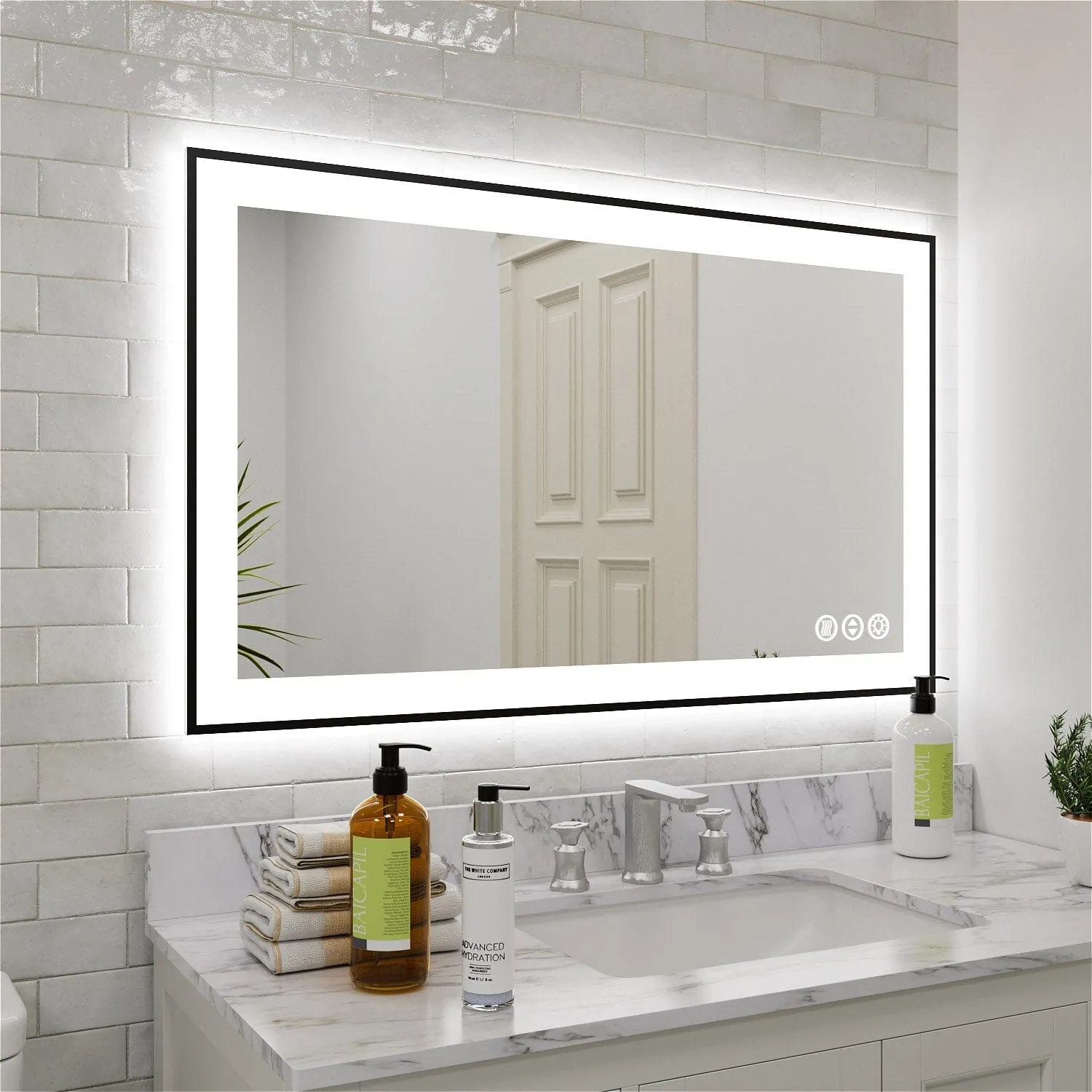 GIVING TREE 28"/32"/36"/40" LED Bathroom Mirror with Black Frame, Anti-Fog, Shatter-Proof, Memory, 3 Colors