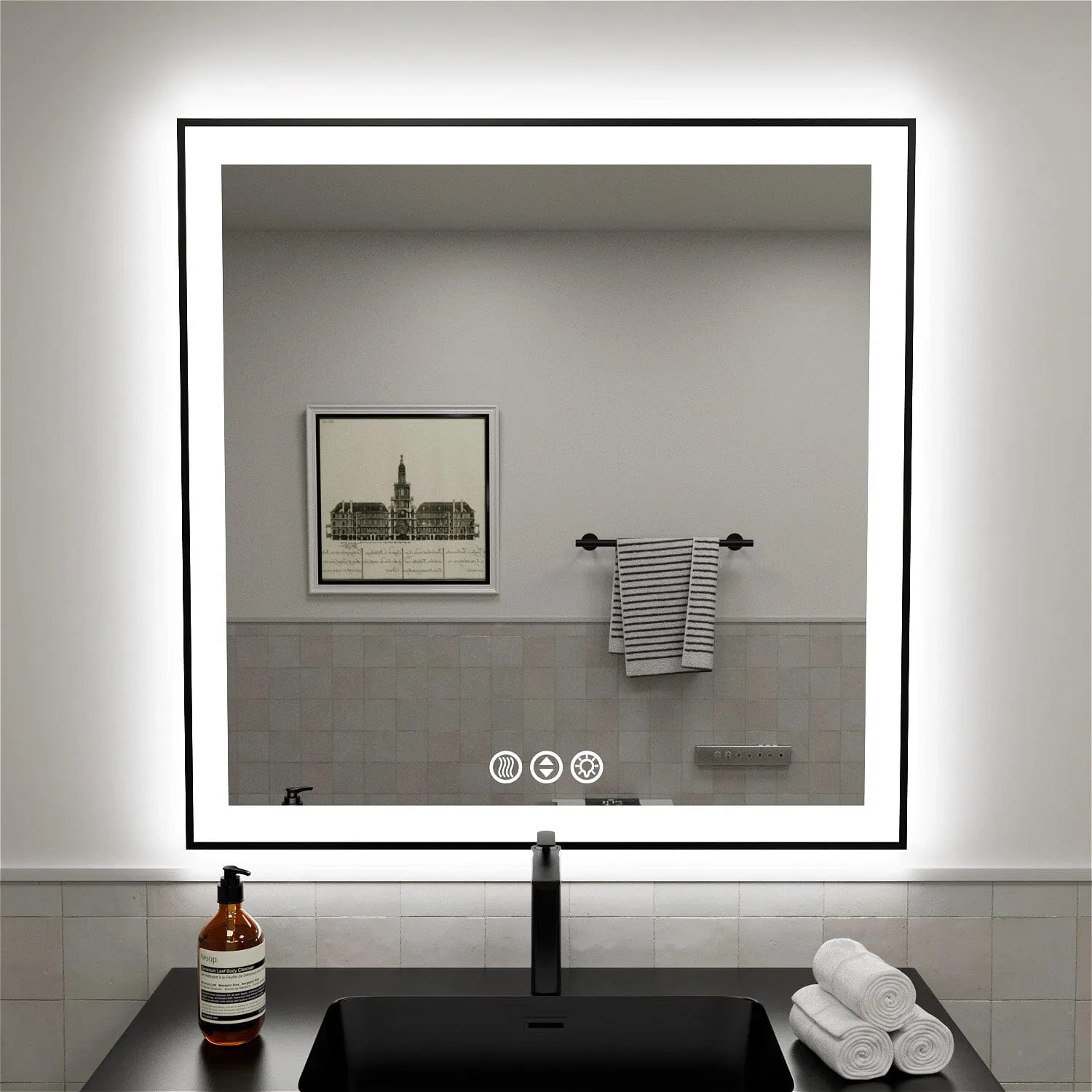 GIVING TREE 28"/32"/36"/40" LED Bathroom Mirror with Black Frame, Anti-Fog, Shatter-Proof, Memory, 3 Colors