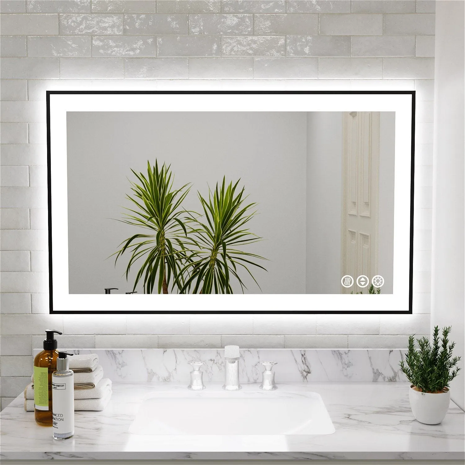 GIVING TREE 28"/32"/36"/40" LED Bathroom Mirror with Black Frame, Anti-Fog, Shatter-Proof, Memory, 3 Colors