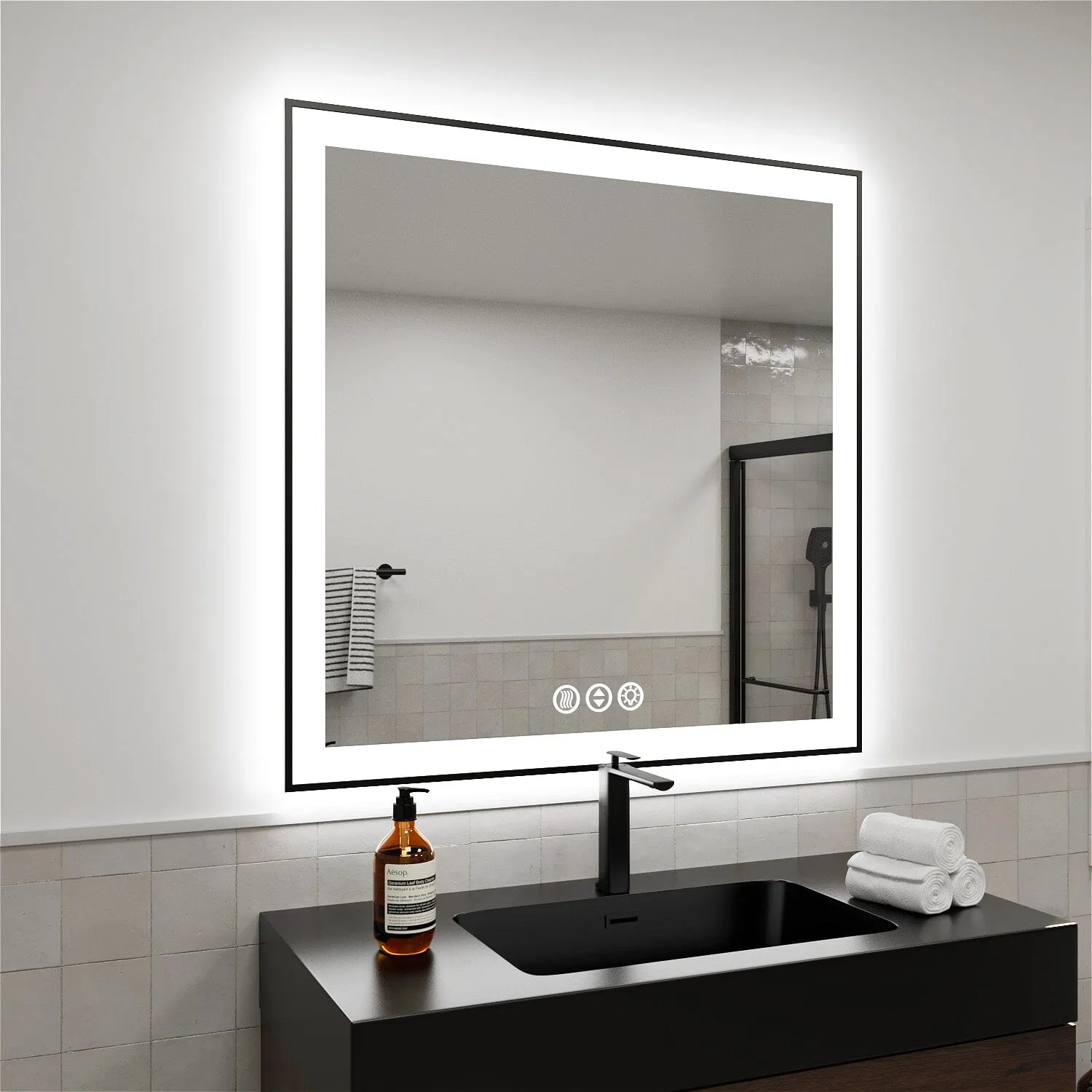 GIVING TREE 28"/32"/36"/40" LED Bathroom Mirror with Black Frame, Anti-Fog, Shatter-Proof, Memory, 3 Colors