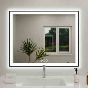 GIVING TREE 40"/48"/55" LED Bathroom Mirror with Black Frame, Anti-Fog, Shatter-Proof, Memory, 3 Colors