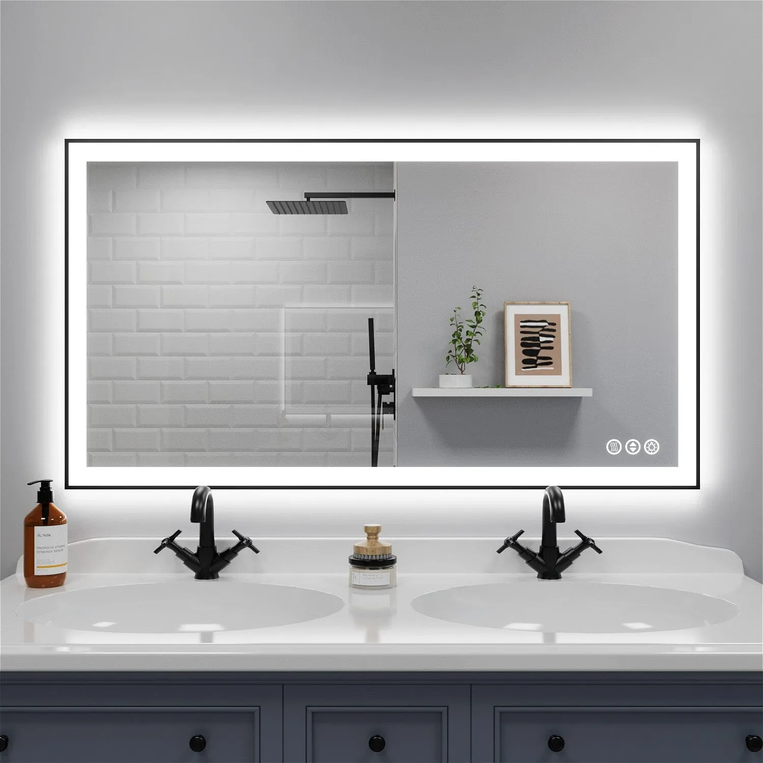 GIVING TREE 40"/48"/55" LED Bathroom Mirror with Black Frame, Anti-Fog, Shatter-Proof, Memory, 3 Colors