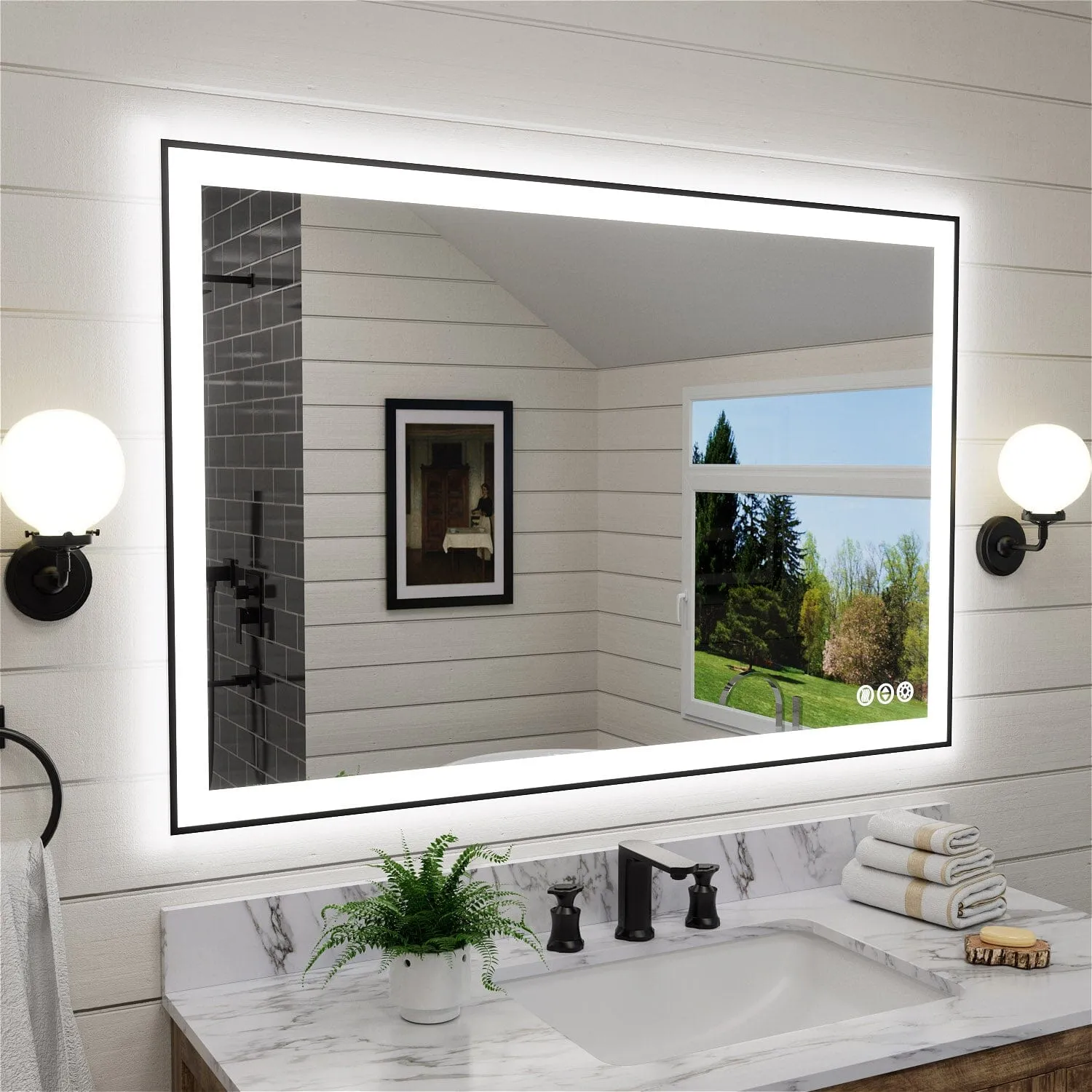 GIVING TREE 40"/48"/55" LED Bathroom Mirror with Black Frame, Anti-Fog, Shatter-Proof, Memory, 3 Colors