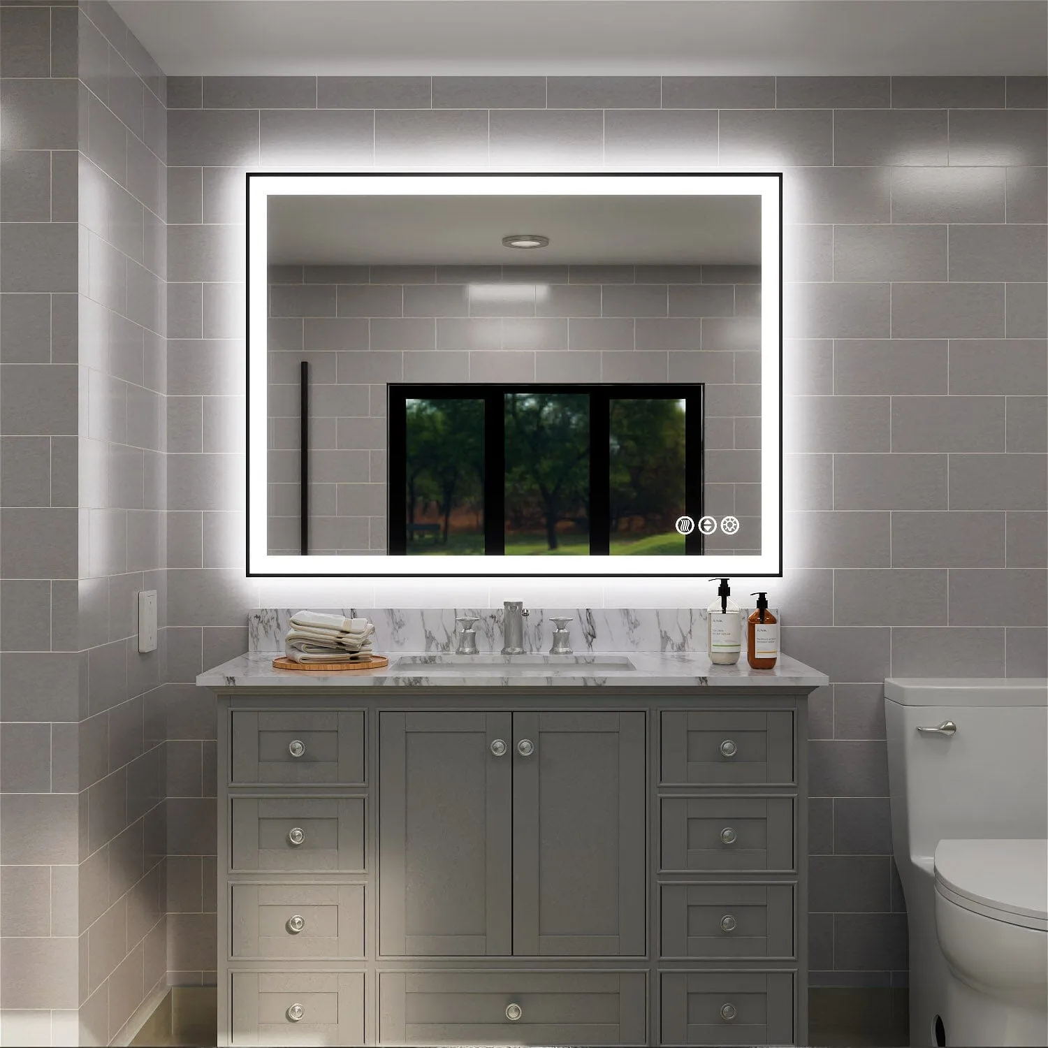 GIVING TREE 40"/48"/55" LED Bathroom Mirror with Black Frame, Anti-Fog, Shatter-Proof, Memory, 3 Colors