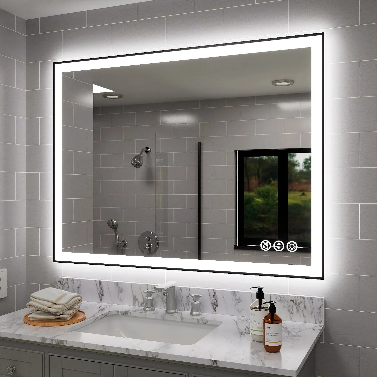 GIVING TREE 40"/48"/55" LED Bathroom Mirror with Black Frame, Anti-Fog, Shatter-Proof, Memory, 3 Colors