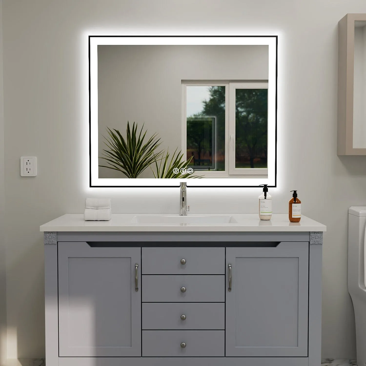 GIVING TREE 40"/48"/55" LED Bathroom Mirror with Black Frame, Anti-Fog, Shatter-Proof, Memory, 3 Colors