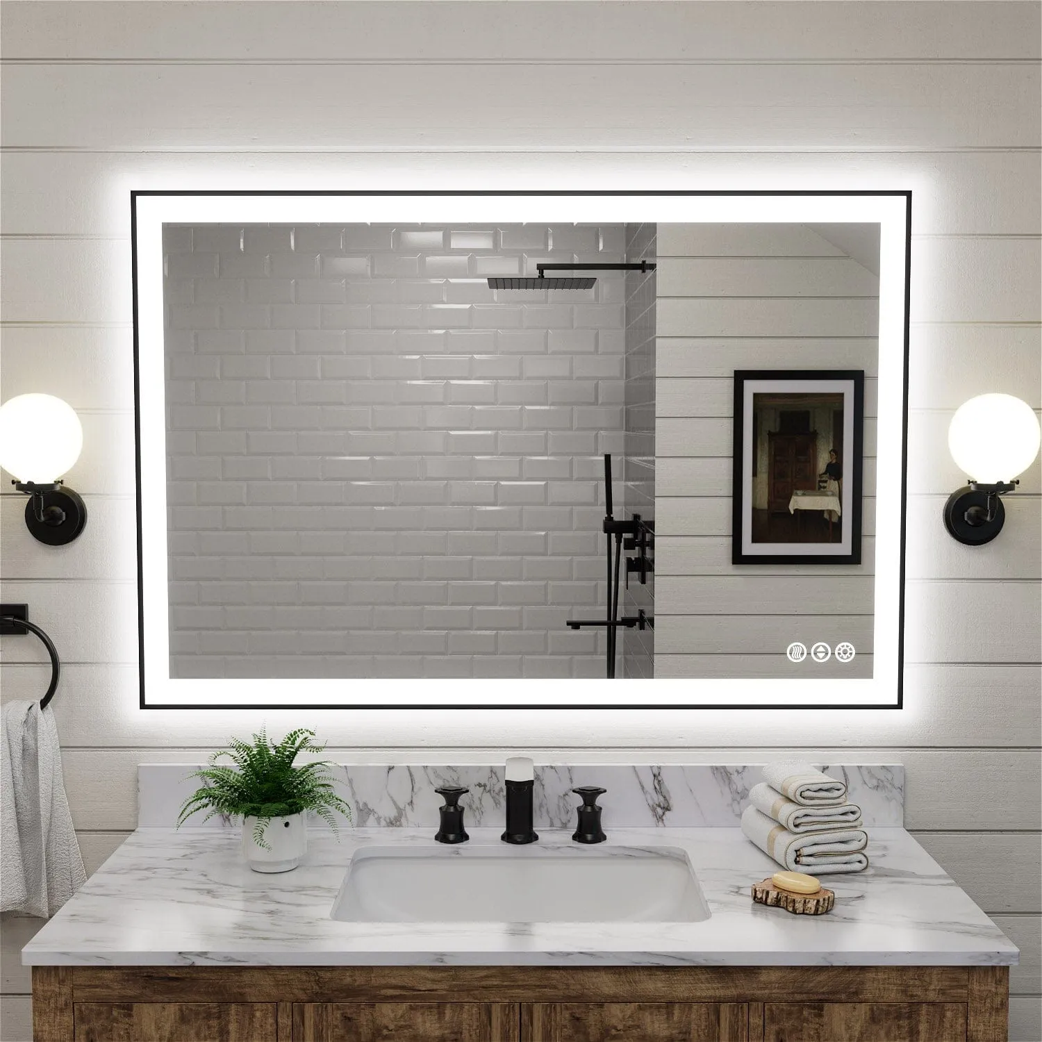 GIVING TREE 40"/48"/55" LED Bathroom Mirror with Black Frame, Anti-Fog, Shatter-Proof, Memory, 3 Colors