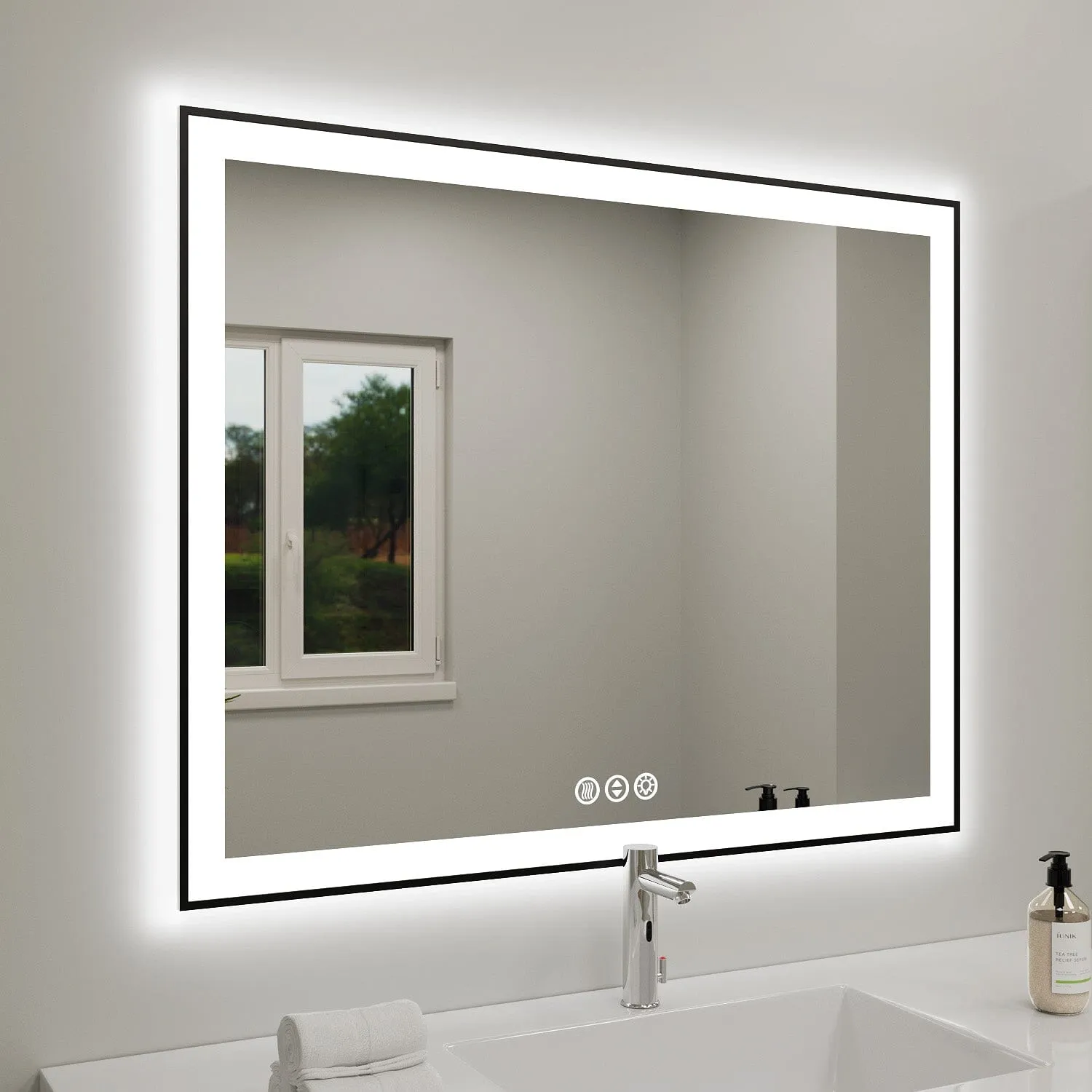 GIVING TREE 40"/48"/55" LED Bathroom Mirror with Black Frame, Anti-Fog, Shatter-Proof, Memory, 3 Colors