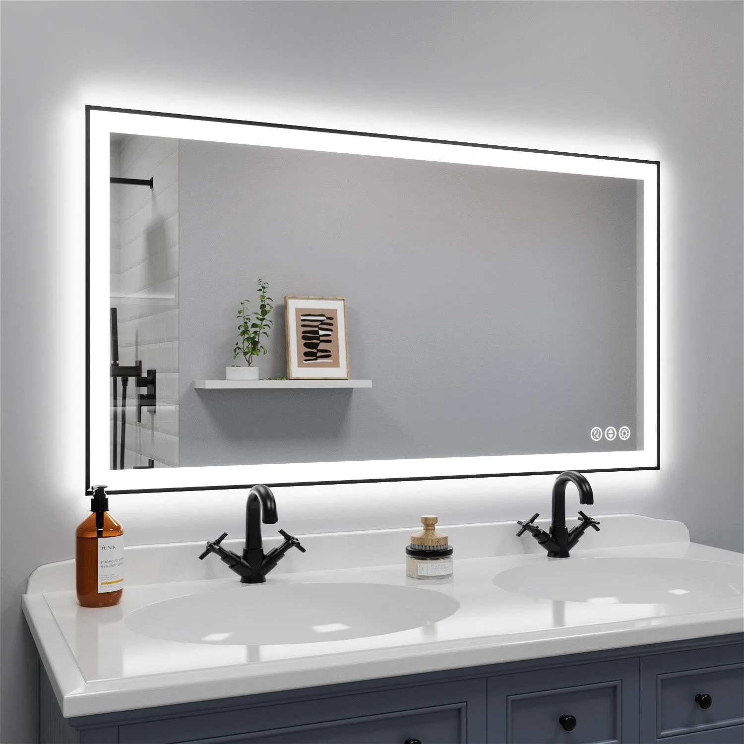 GIVING TREE 40"/48"/55" LED Bathroom Mirror with Black Frame, Anti-Fog, Shatter-Proof, Memory, 3 Colors