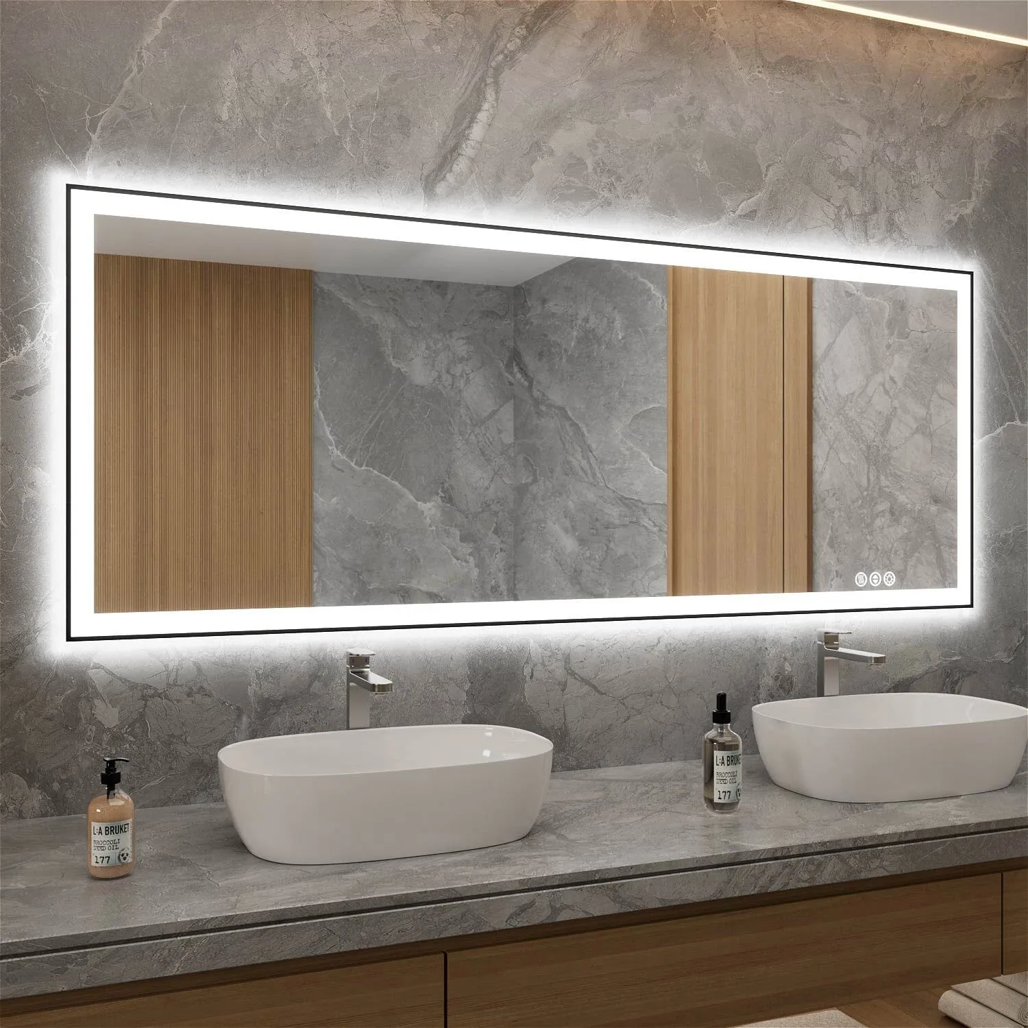 GIVING TREE 60"/72"/84" LED Bathroom Mirror with Black Frame, Anti-Fog, Shatter-Proof, Memory, 3 Colors