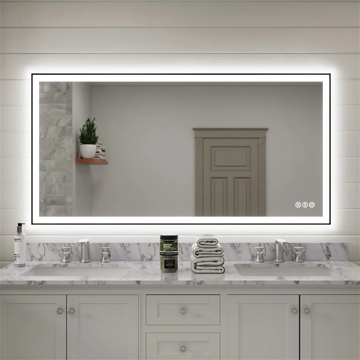 GIVING TREE 60"/72"/84" LED Bathroom Mirror with Black Frame, Anti-Fog, Shatter-Proof, Memory, 3 Colors