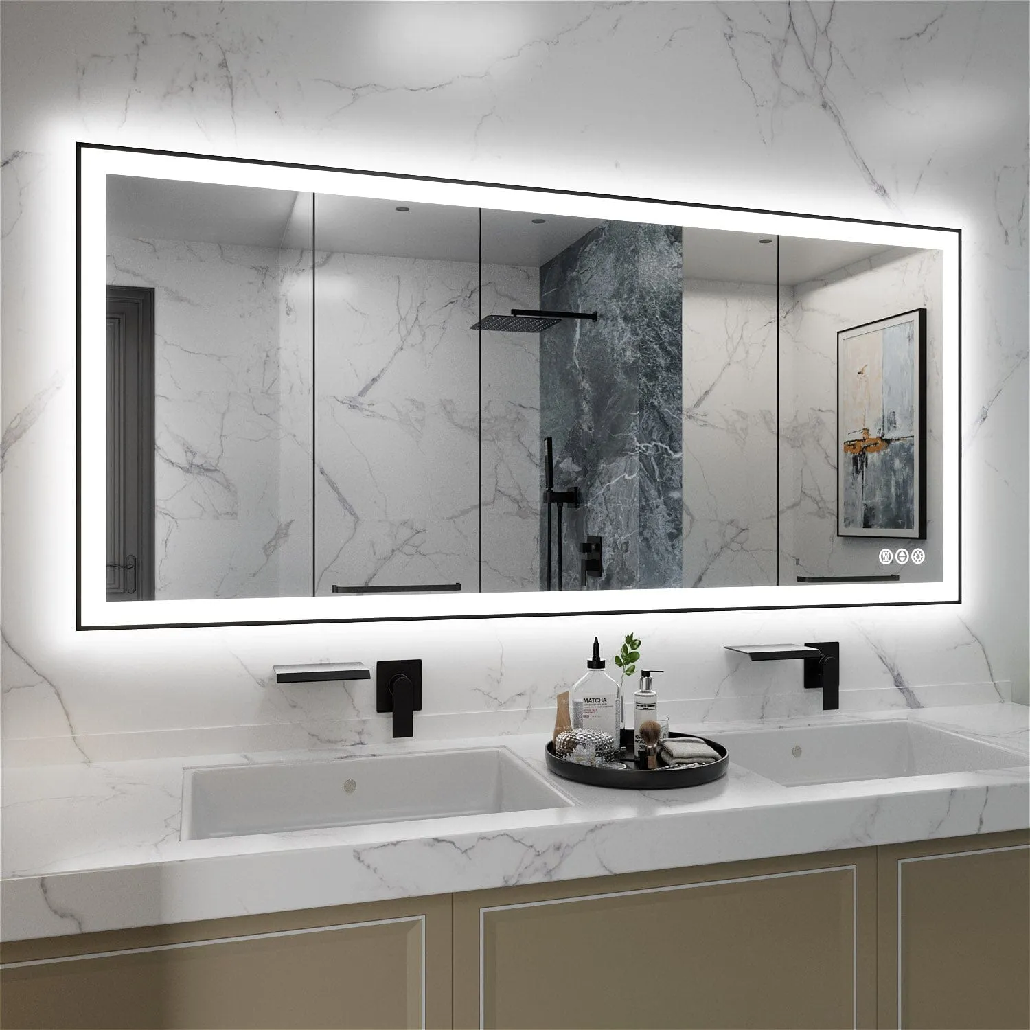 GIVING TREE 60"/72"/84" LED Bathroom Mirror with Black Frame, Anti-Fog, Shatter-Proof, Memory, 3 Colors