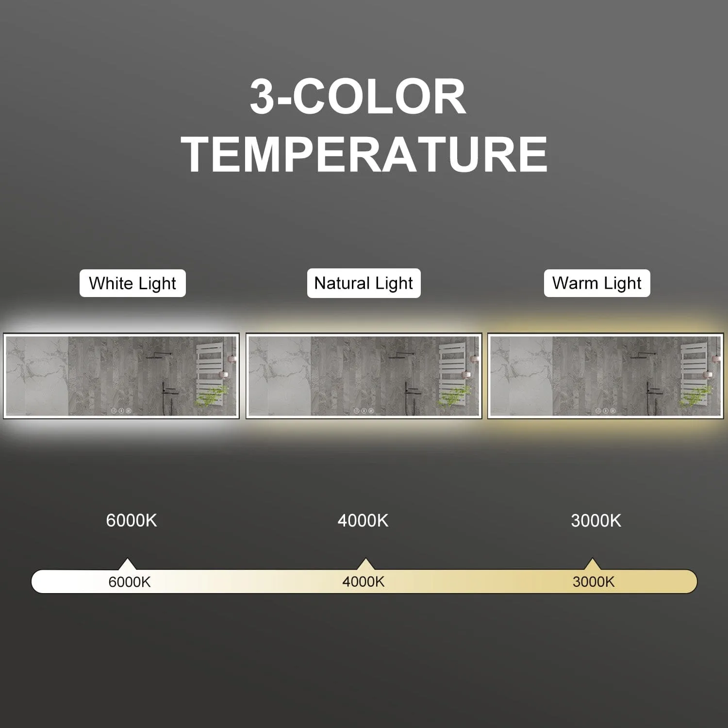 GIVING TREE 60"/72"/84" LED Bathroom Mirror with Black Frame, Anti-Fog, Shatter-Proof, Memory, 3 Colors