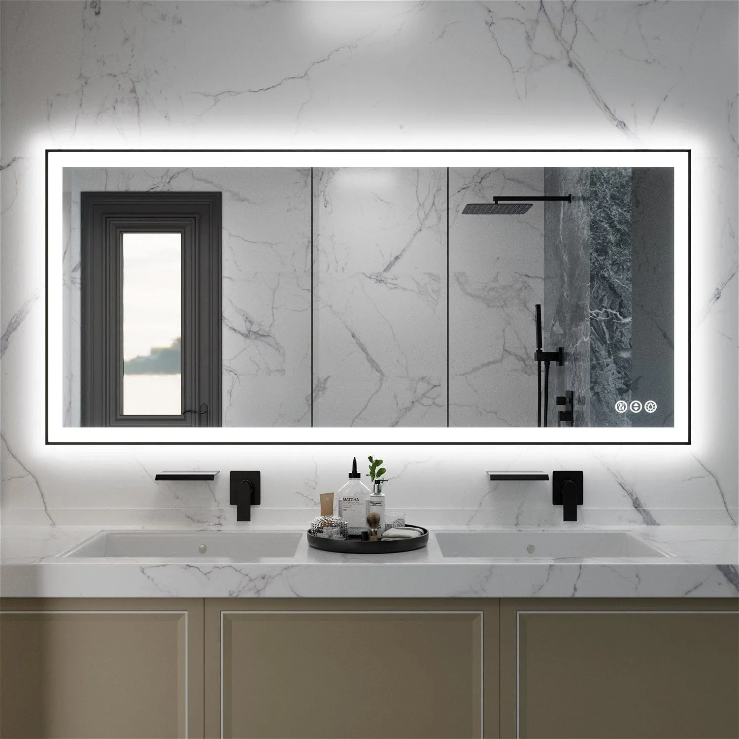 GIVING TREE 60"/72"/84" LED Bathroom Mirror with Black Frame, Anti-Fog, Shatter-Proof, Memory, 3 Colors