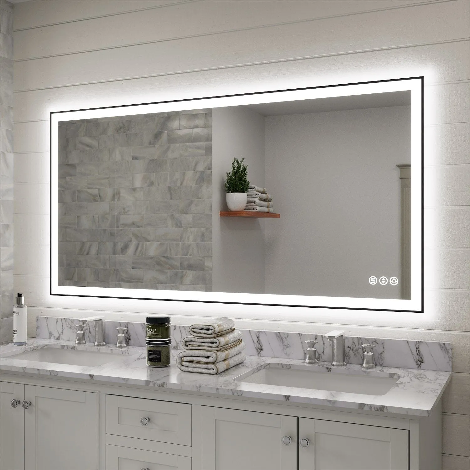 GIVING TREE 60"/72"/84" LED Bathroom Mirror with Black Frame, Anti-Fog, Shatter-Proof, Memory, 3 Colors