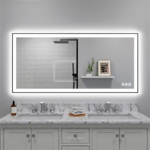 GIVING TREE 60"/72"/84" LED Bathroom Mirror with Black Frame, Anti-Fog, Shatter-Proof, Memory, 3 Colors