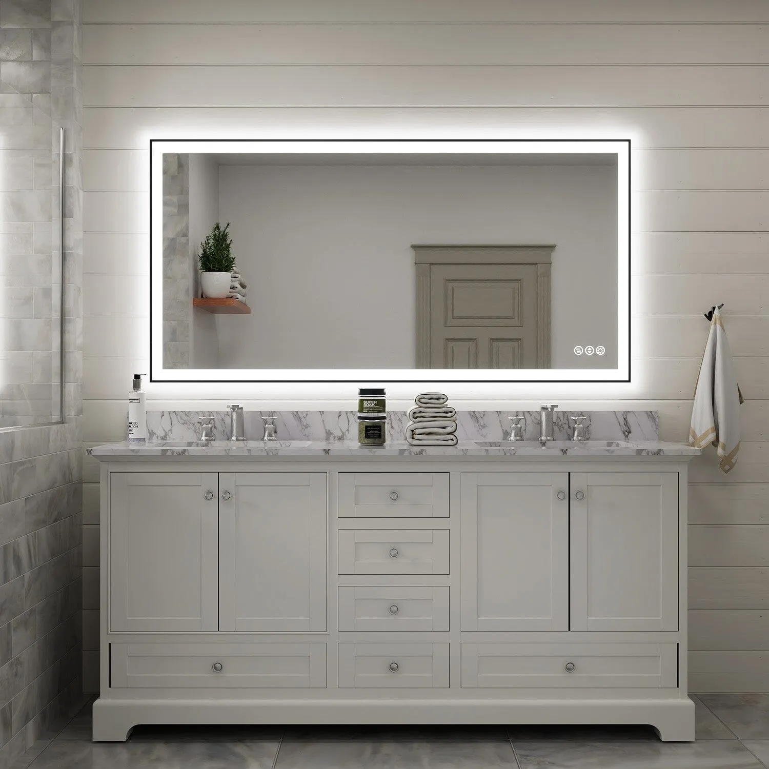 GIVING TREE 60"/72"/84" LED Bathroom Mirror with Black Frame, Anti-Fog, Shatter-Proof, Memory, 3 Colors