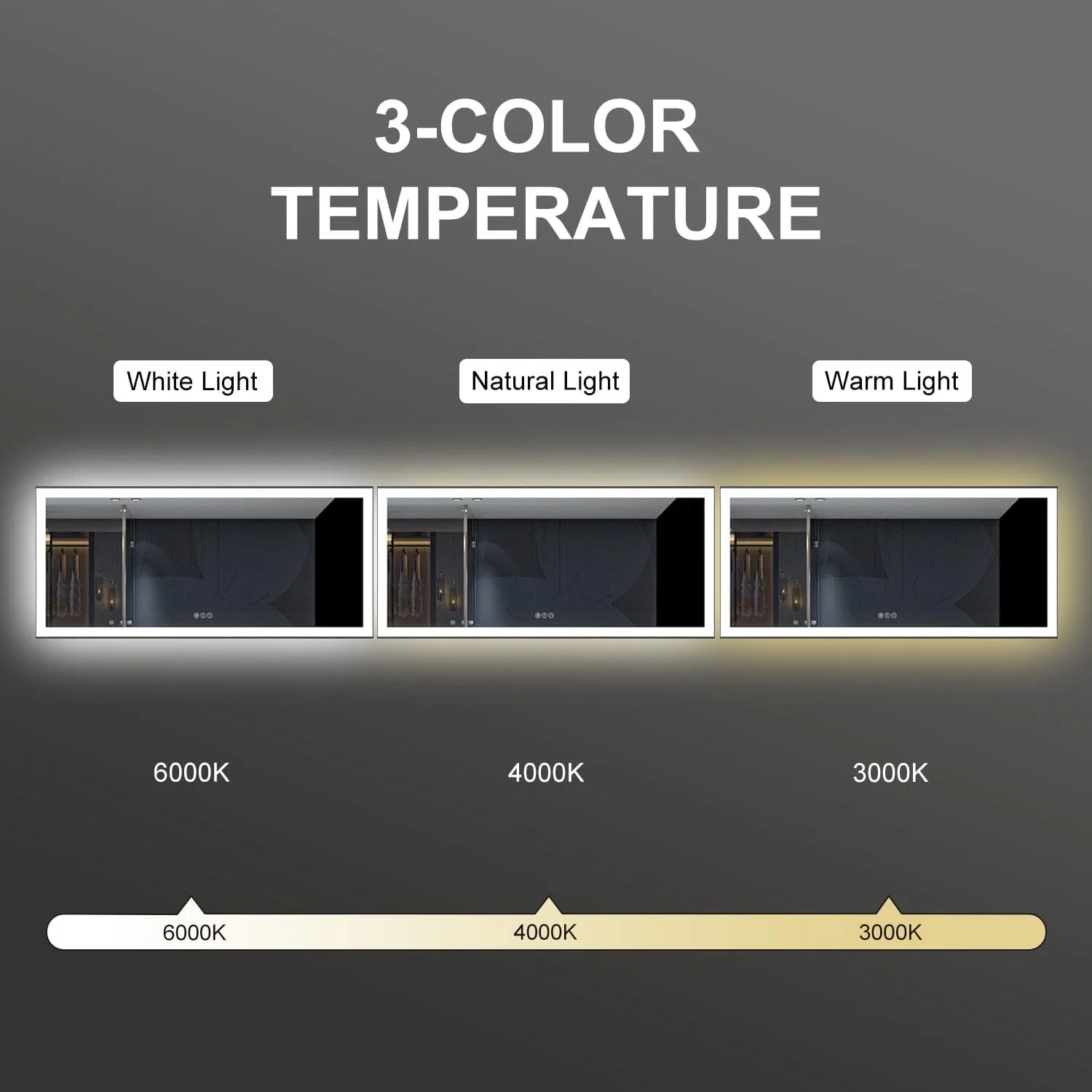 GIVING TREE 60"/72"/84" LED Bathroom Mirror with Black Frame, Anti-Fog, Shatter-Proof, Memory, 3 Colors